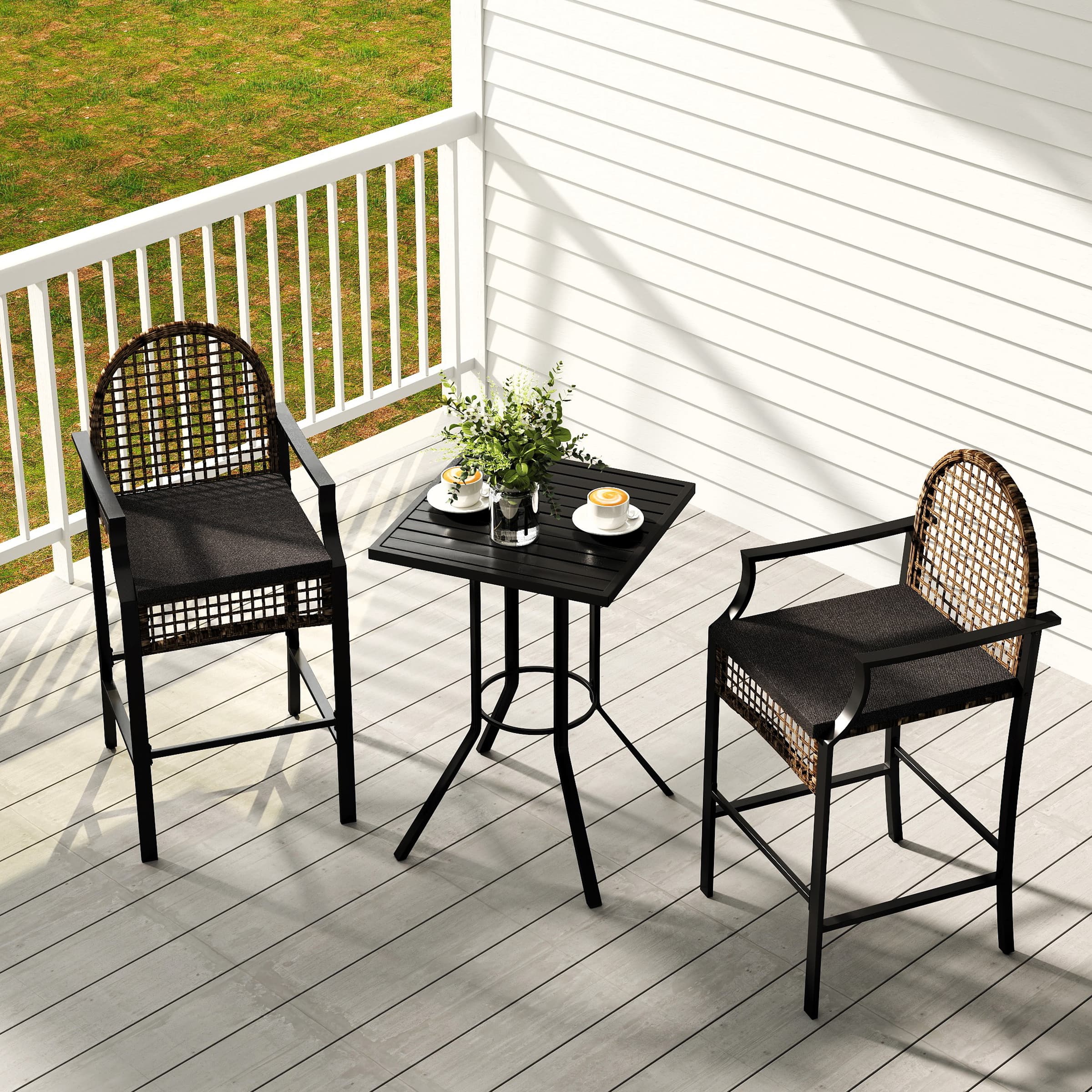 Outdoor Rattan Barstools with High Top Table 3 PCS - X108SE - Image 10
