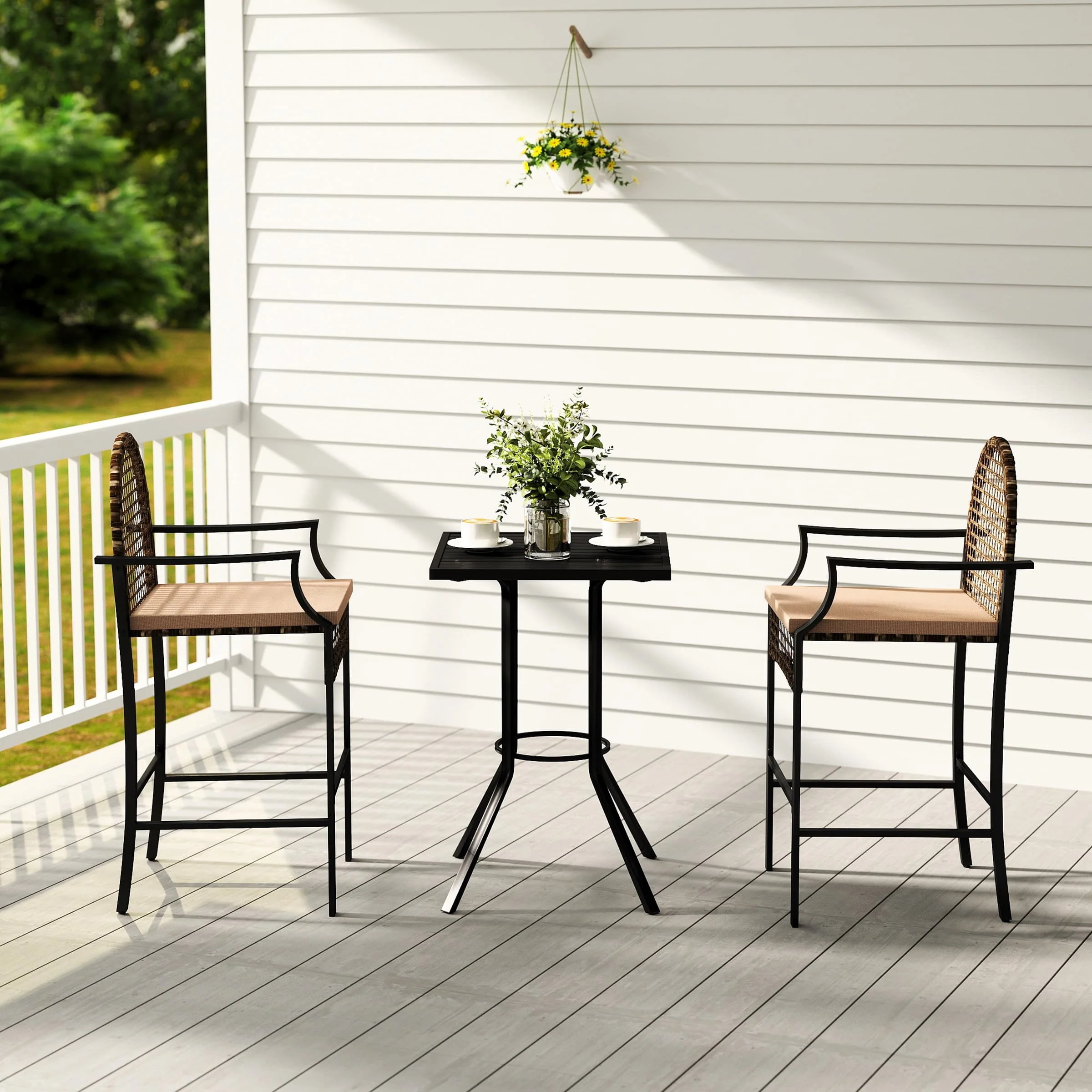 Outdoor Rattan Barstools with High Top Table 3 PCS - X108SE - Image 3