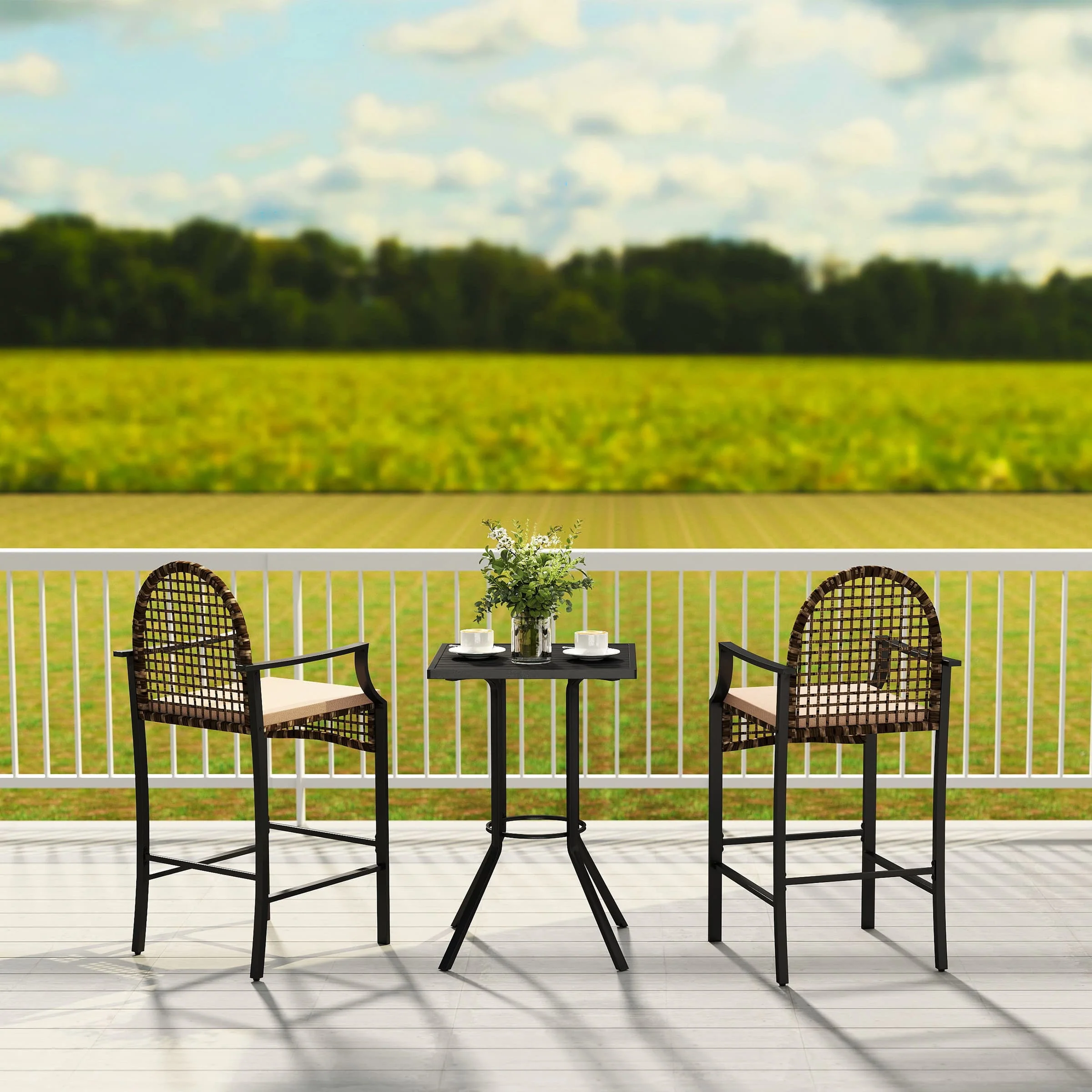 Outdoor Rattan Barstools with High Top Table 3 PCS - X108SE - Image 4