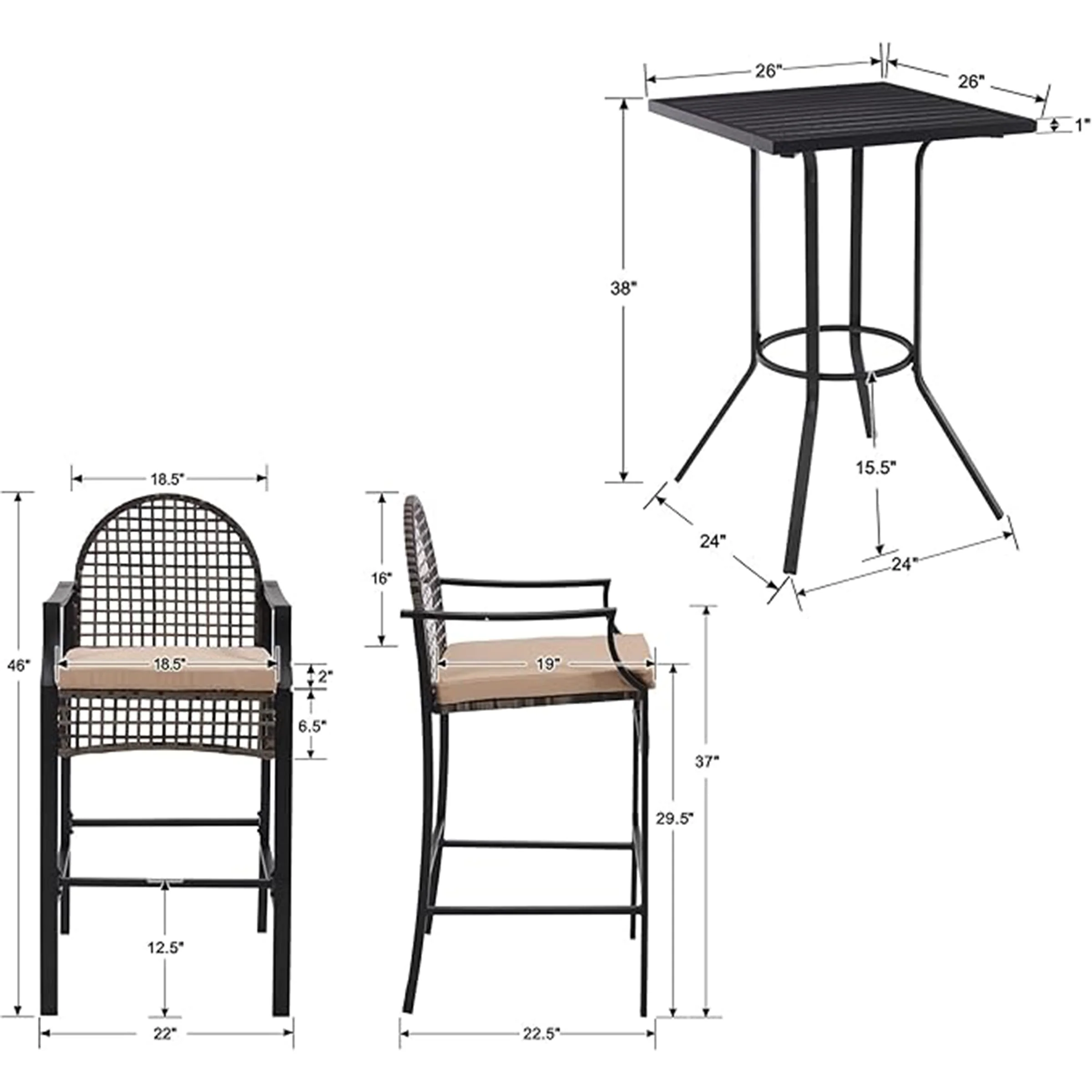 Outdoor Rattan Barstools with High Top Table 3 PCS - X108SE - Image 7