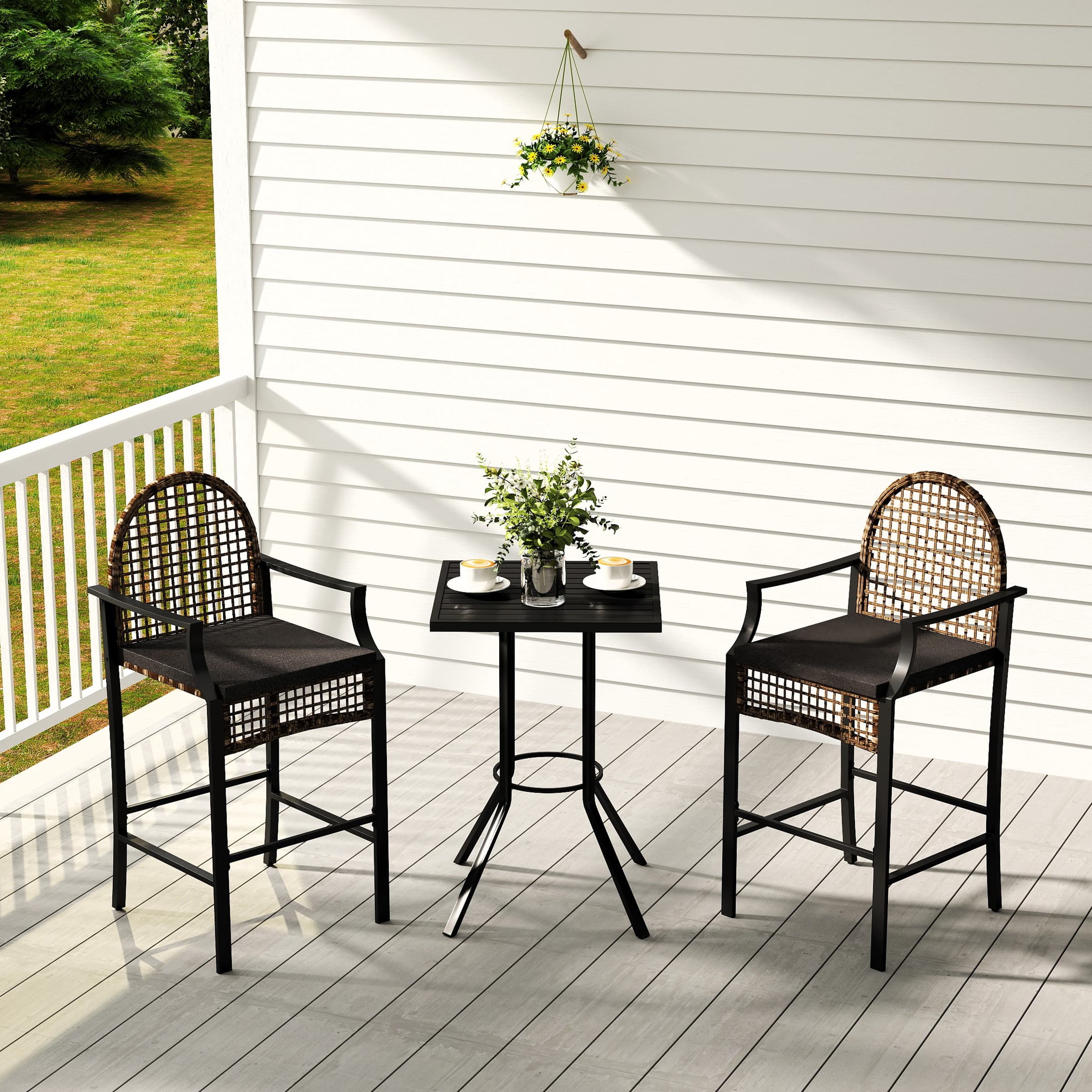 Outdoor Rattan Barstools with High Top Table 3 PCS - X108SE - Image 8