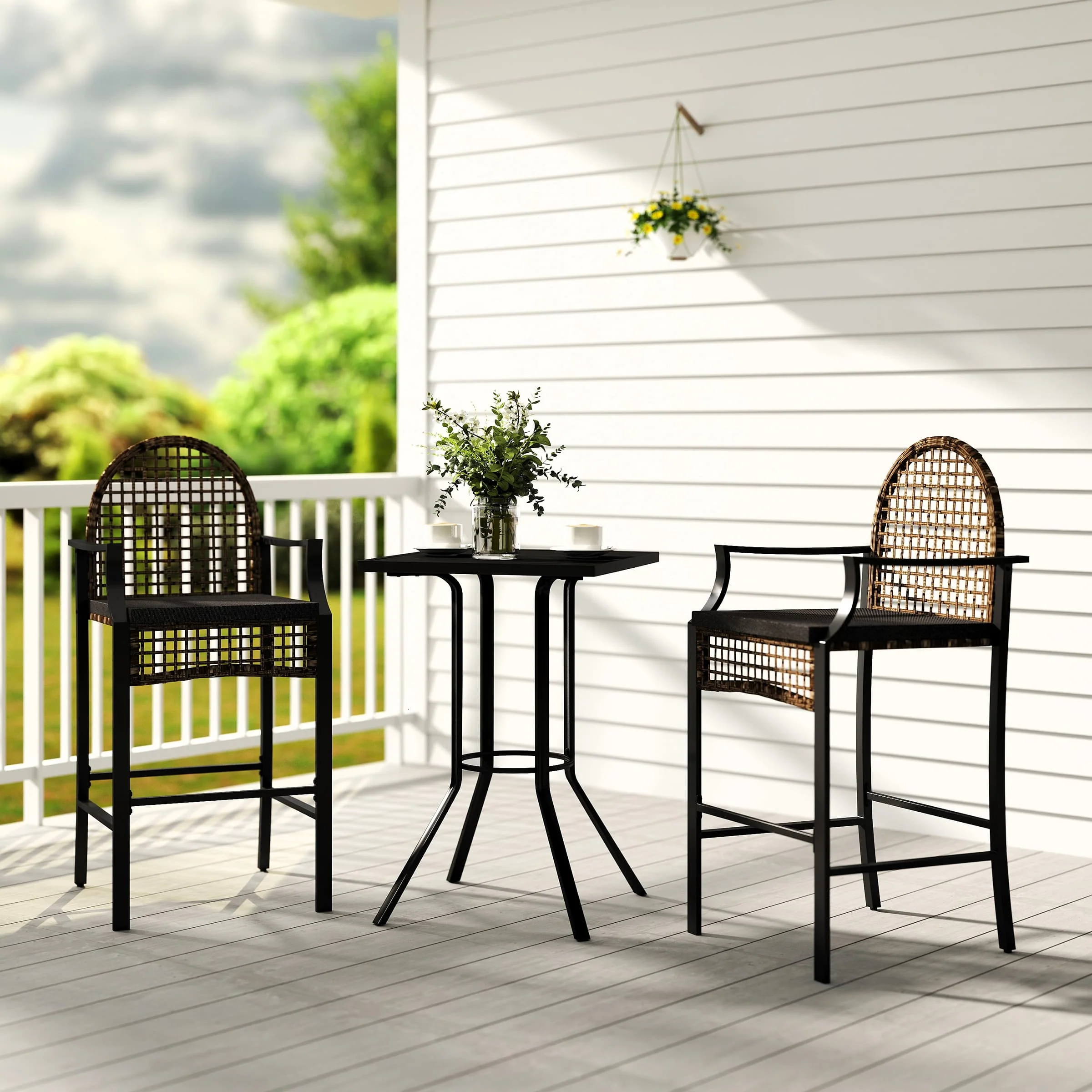 Outdoor Rattan Barstools with High Top Table 3 PCS - X108SE - Image 9