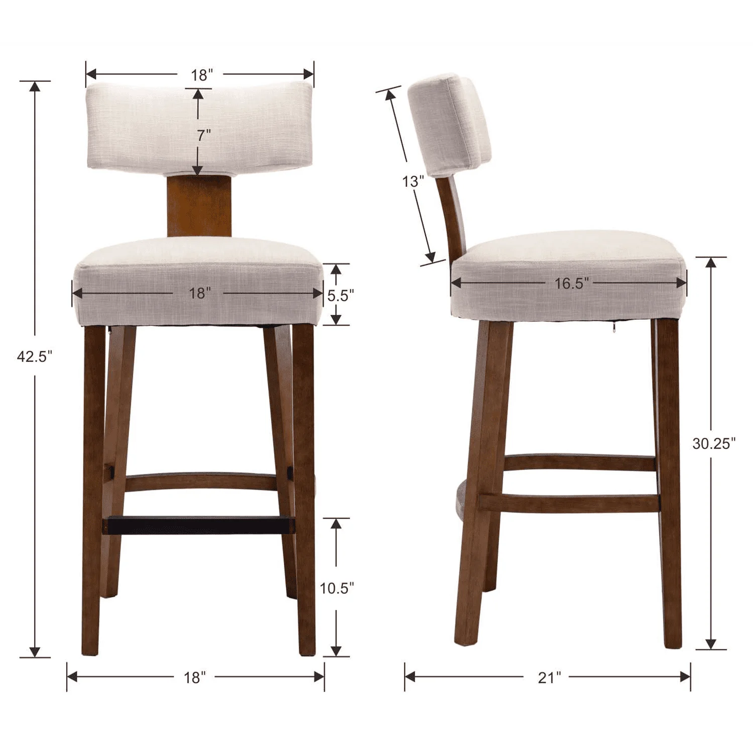 26"-30"H Wood Frame Counter Bar Stools Set of 2 - 5721 - Image 13