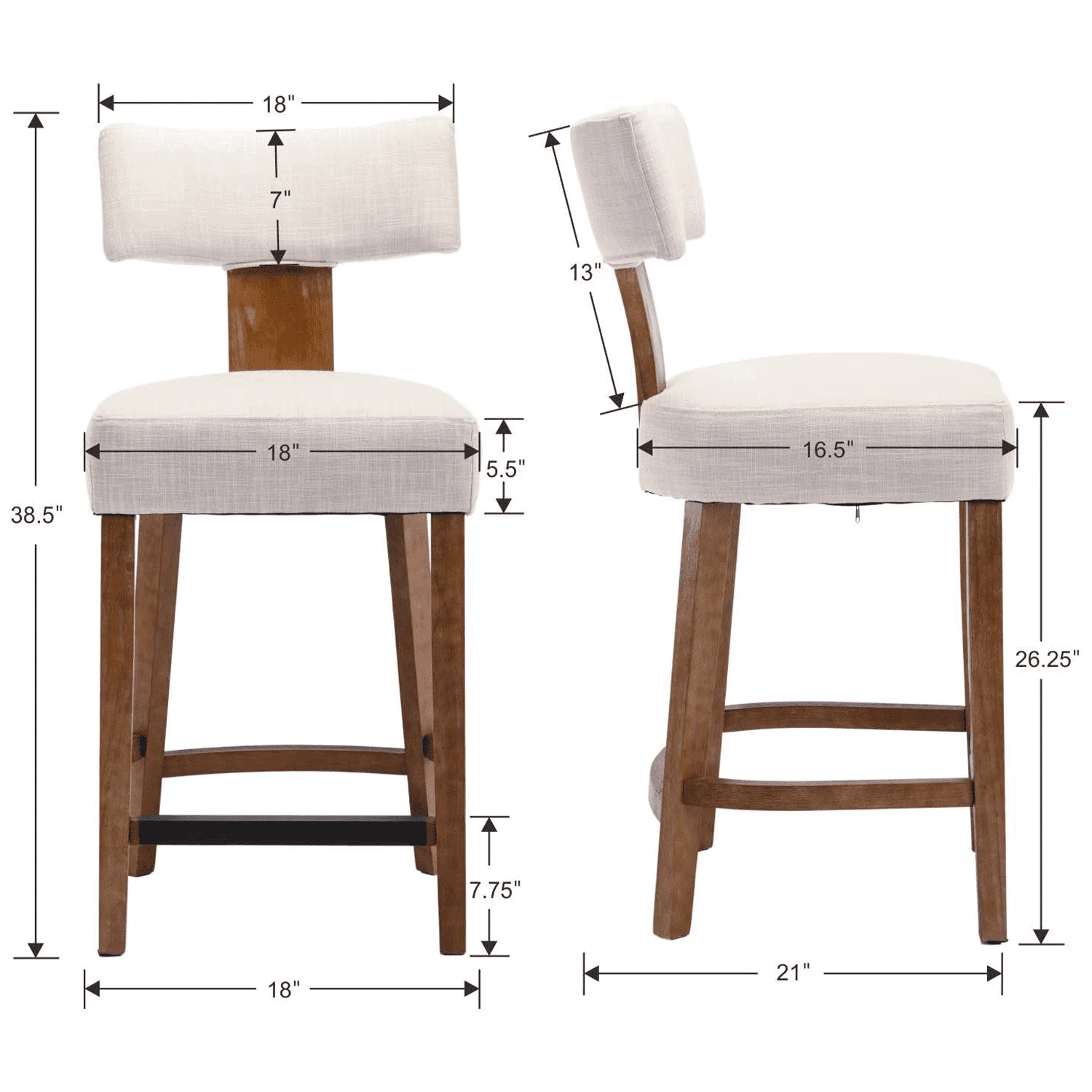 26"-30"H Wood Frame Counter Bar Stools Set of 2 - 5721 - Image 7