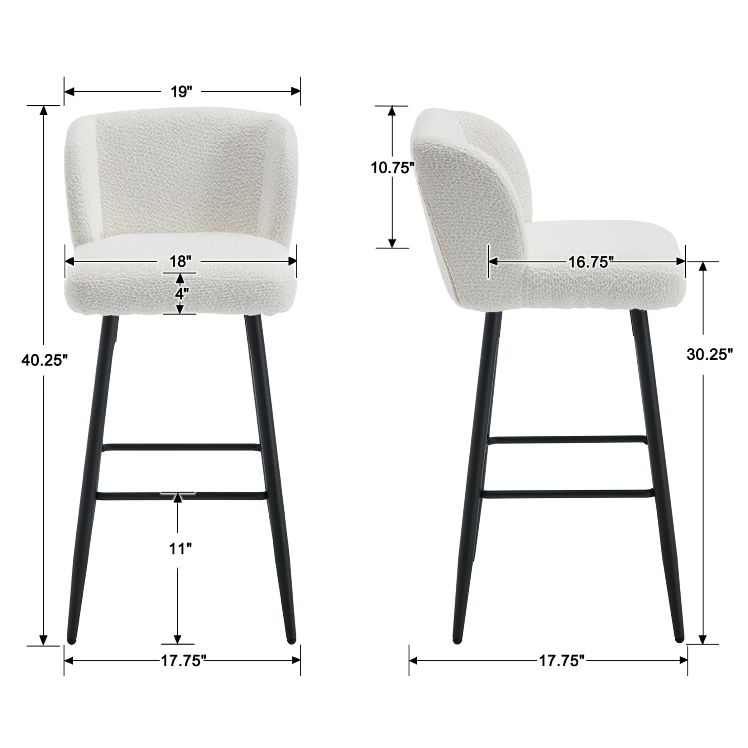 26"H Modern Back Metal Legs Counter Bar Stools Set of 2 - 2305 - Image 12