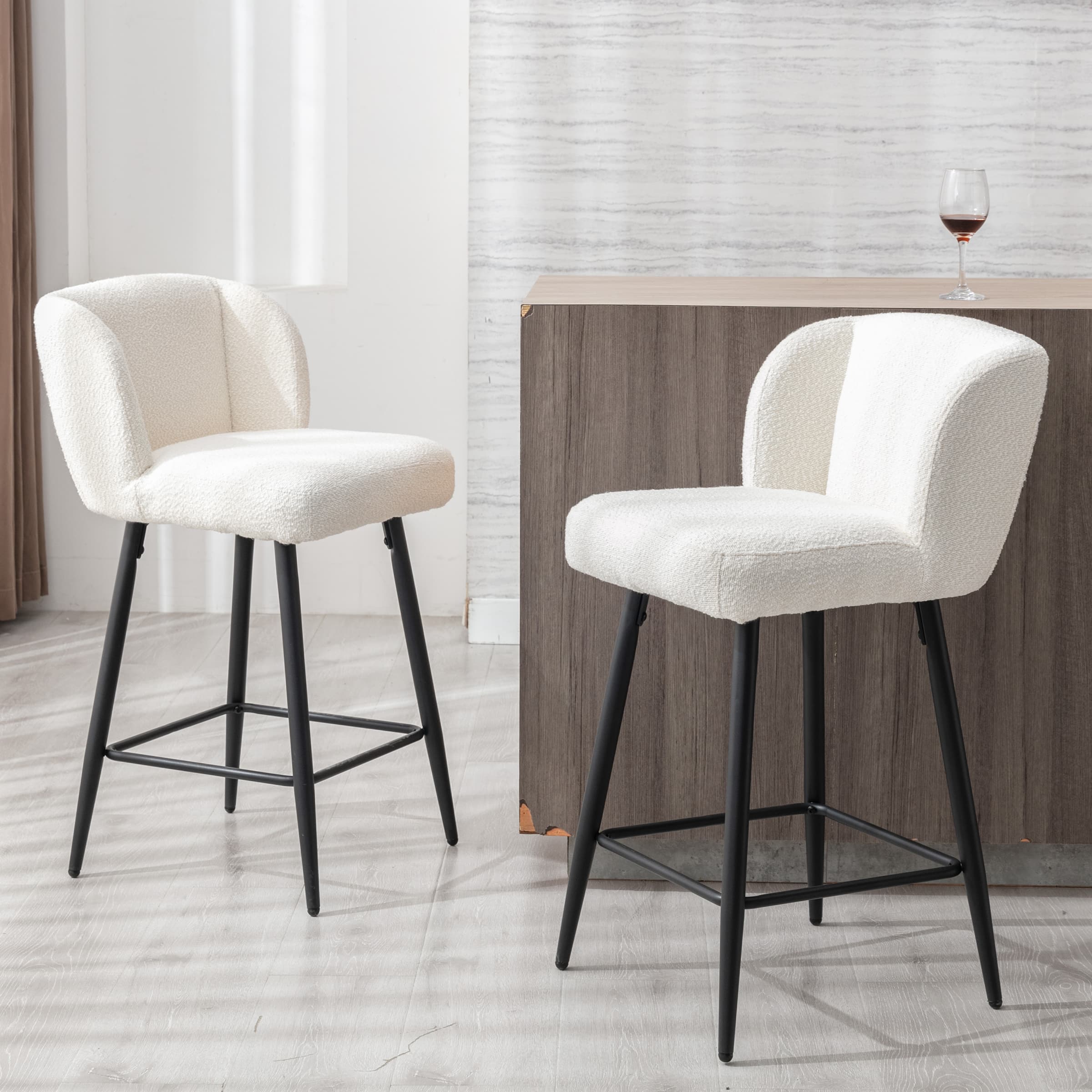 26"H Modern Back Metal Legs Counter Bar Stools Set of 2 - 2305 - Image 3