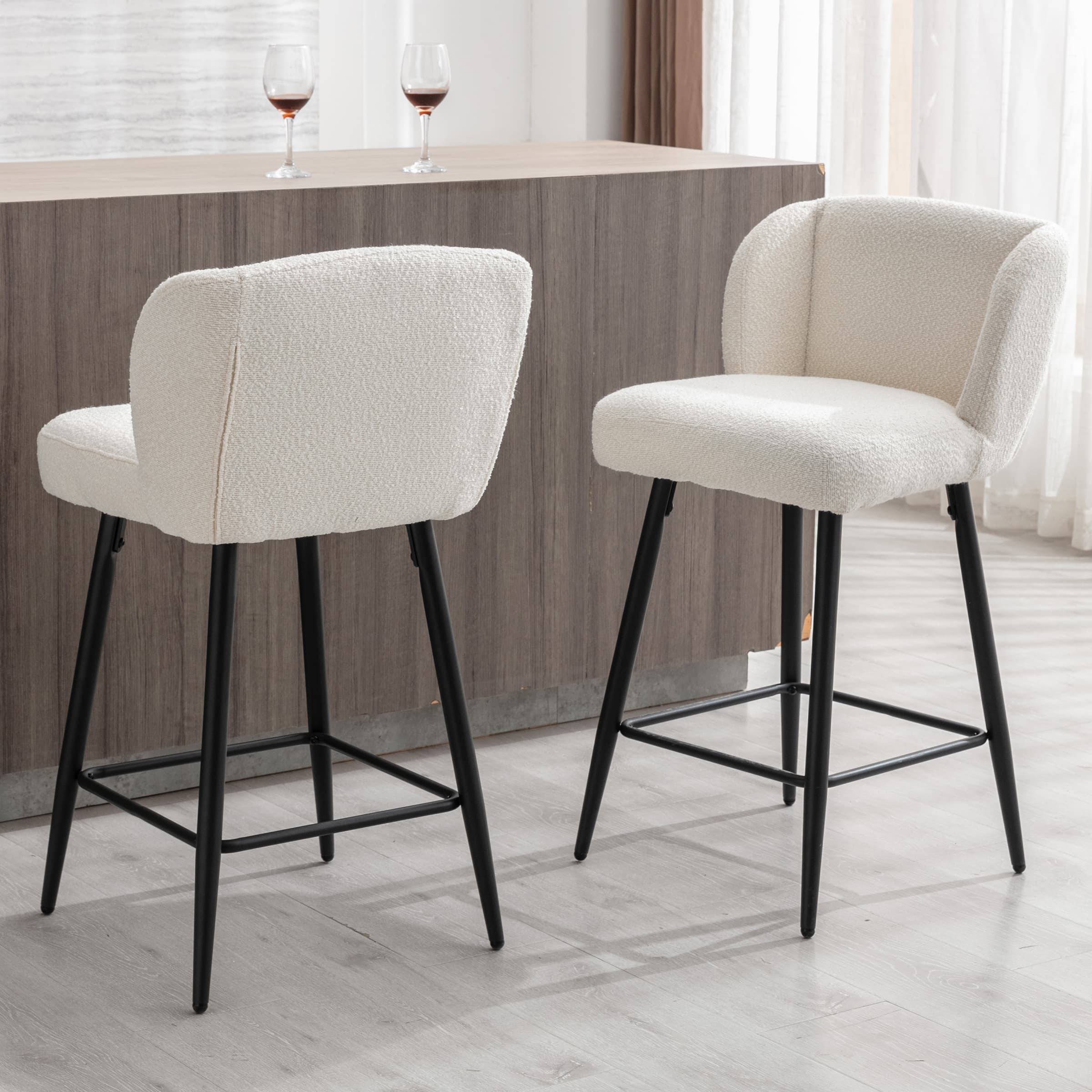 26"H Modern Back Metal Legs Counter Bar Stools Set of 2 - 2305 - Image 4