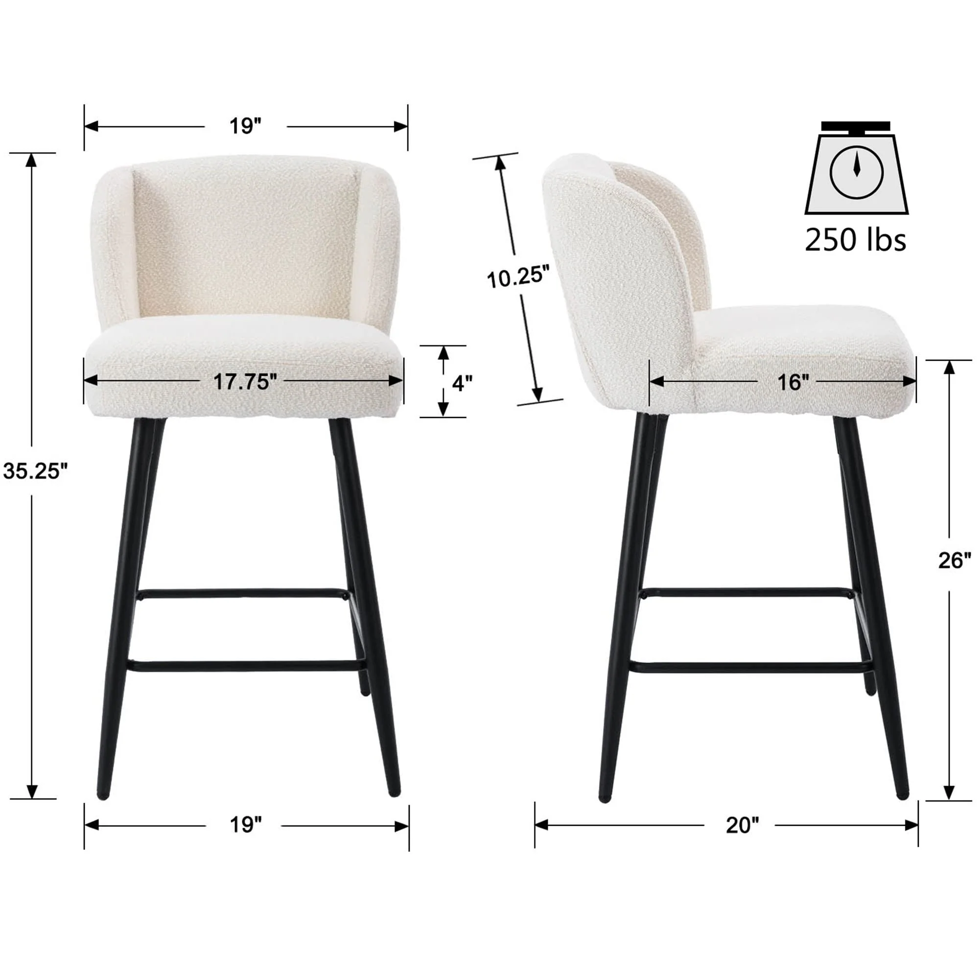26"H Modern Back Metal Legs Counter Bar Stools Set of 2 - 2305 - Image 9