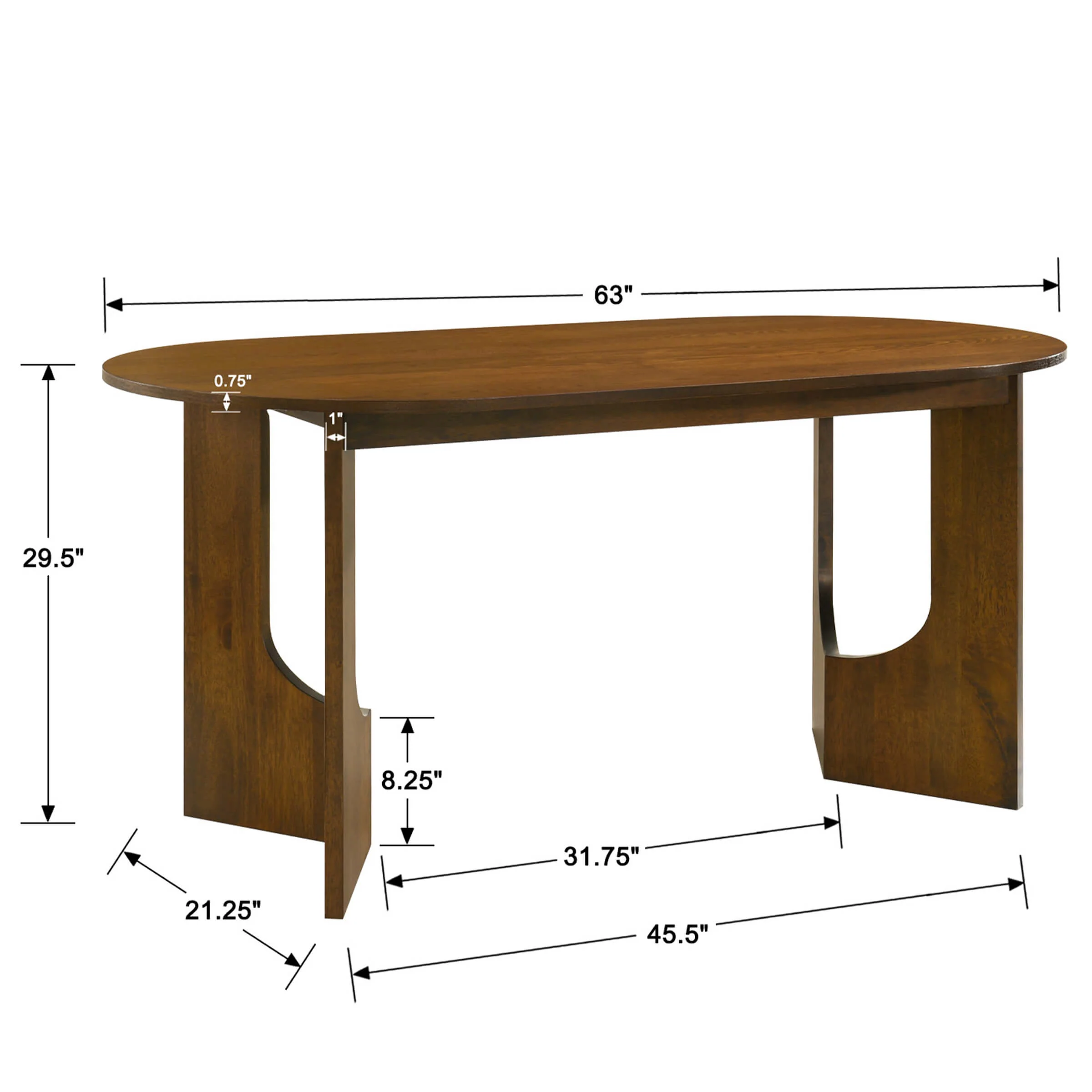 63"L Solid Wood Walnut Oval Dining Table - 00074DT - Image 9