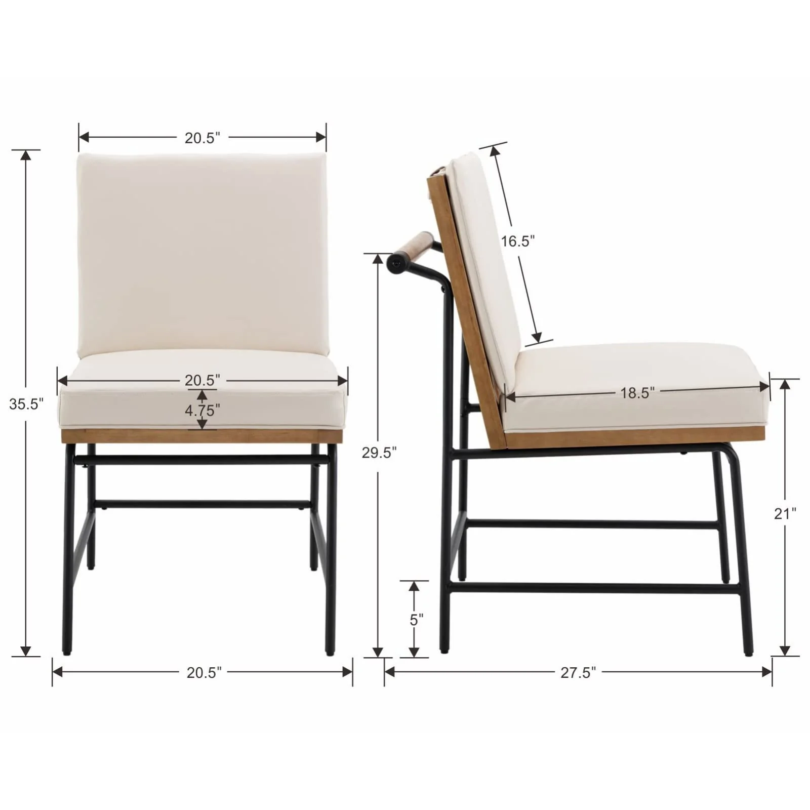 Metal Legs Armless Dining Chairs Set of 2 - 1912DC - Image 18