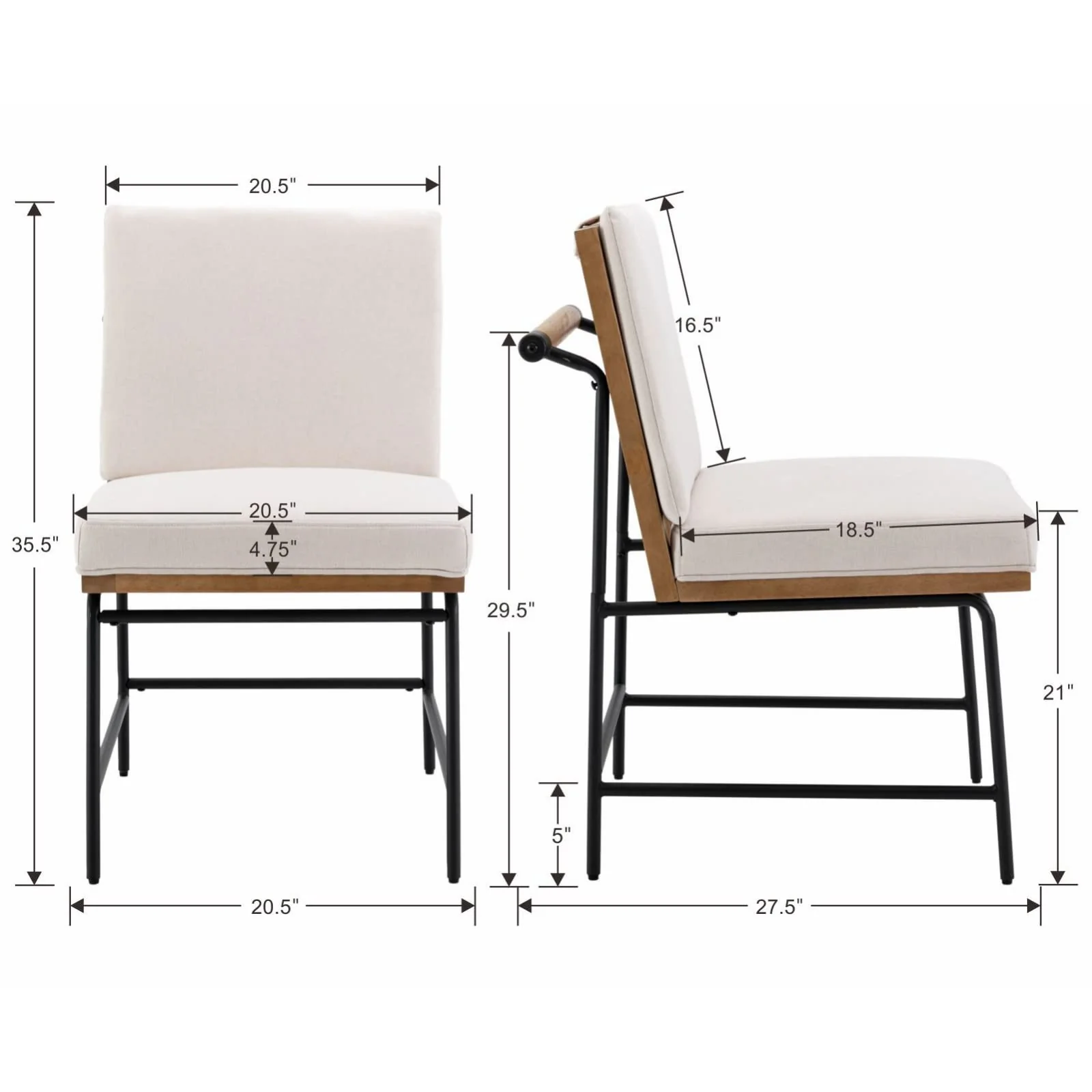 Metal Legs Armless Dining Chairs Set of 2 - 1912DC - Image 9