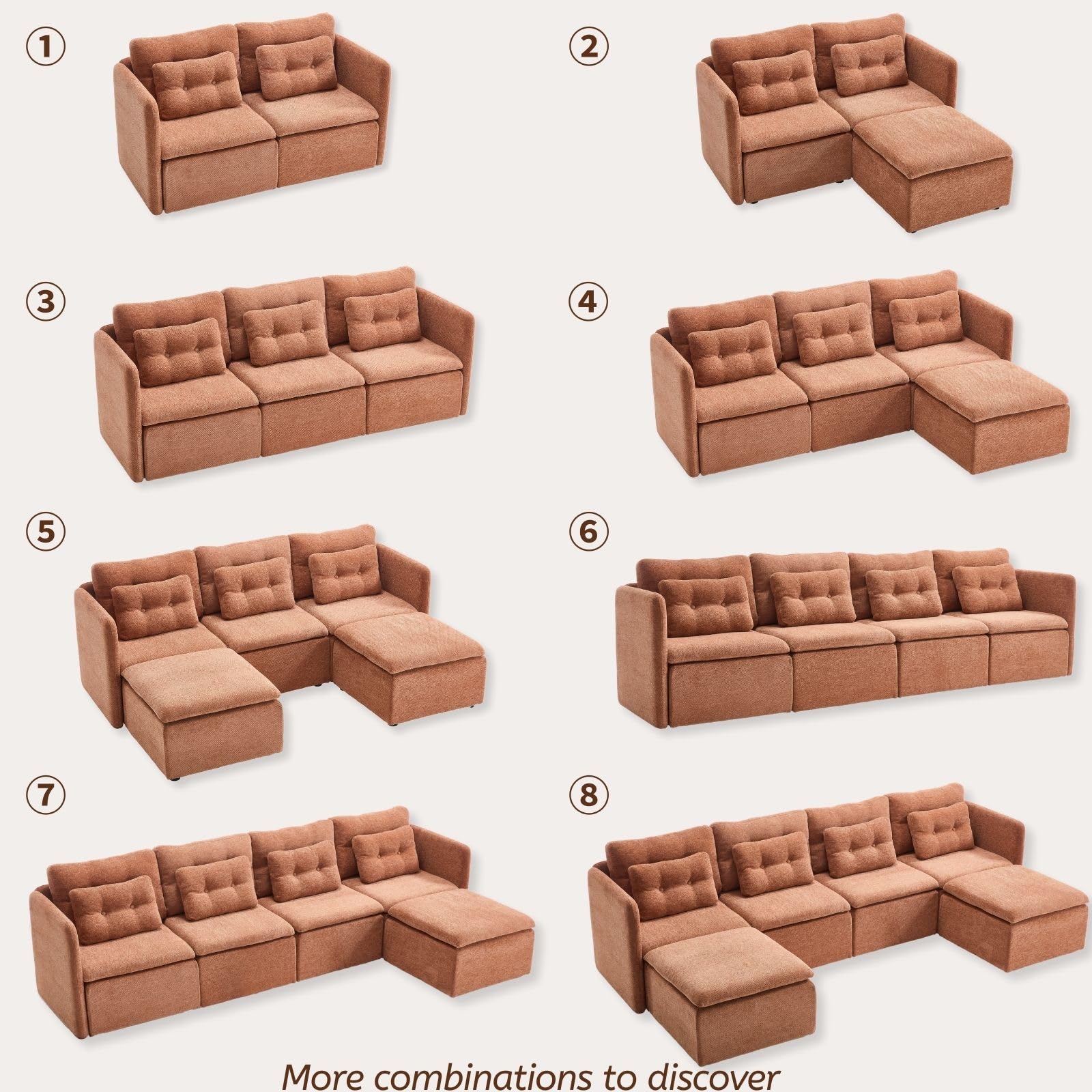 Chenille 56.5" Modular Sectional Sofa with Waist Pillow - 90041SF - Image 16