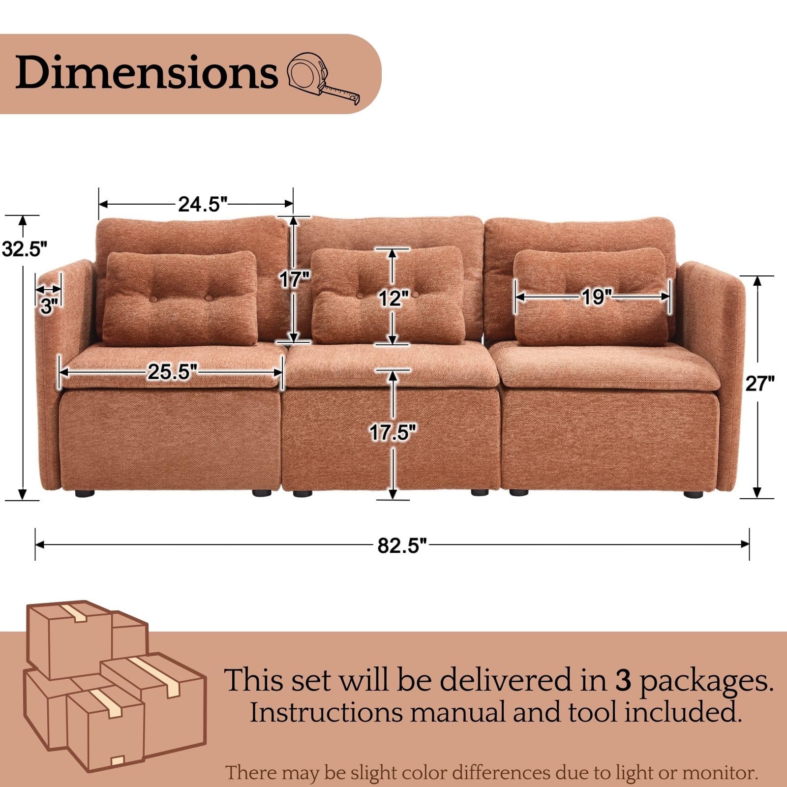 Chenille 56.5" Modular Sectional Sofa with Waist Pillow - 90041SF - Image 19