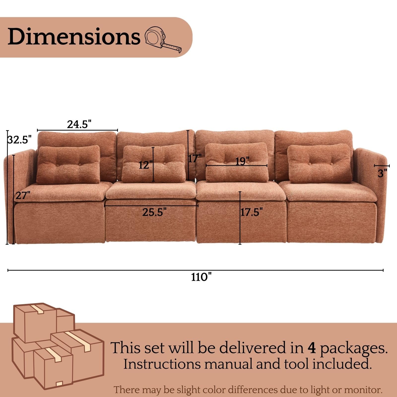 Chenille 56.5" Modular Sectional Sofa with Waist Pillow - 90041SF - Image 20