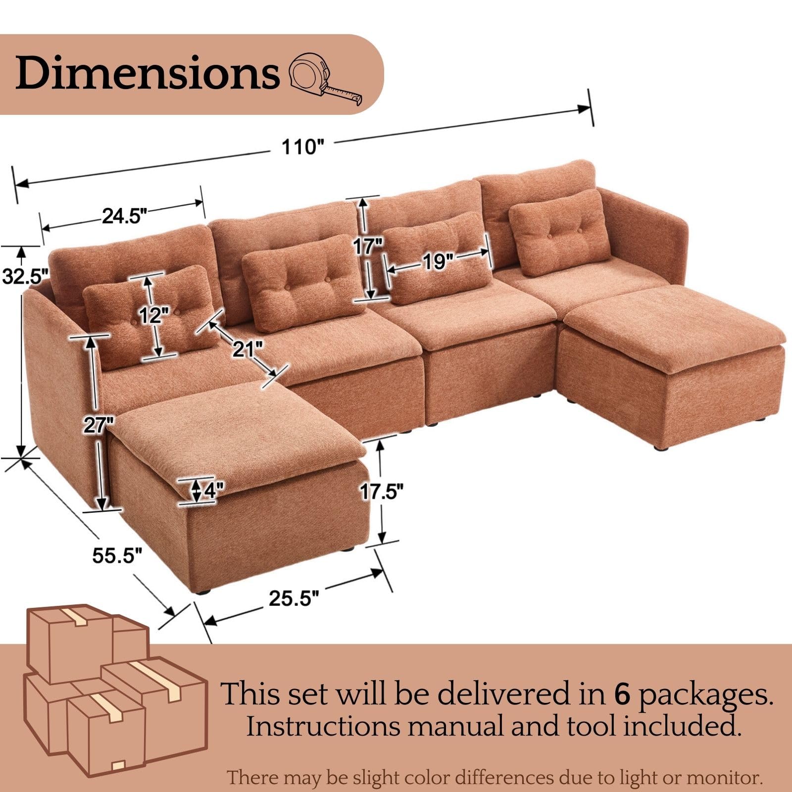 Chenille 56.5" Modular Sectional Sofa with Waist Pillow - 90041SF - Image 21