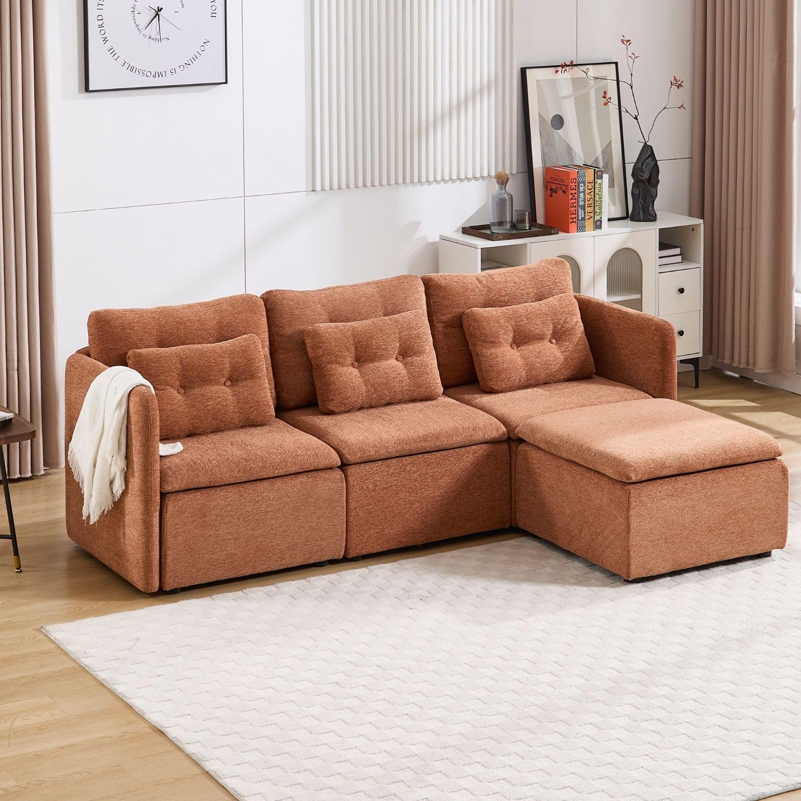 Chenille 56.5" Modular Sectional Sofa with Waist Pillow - 90041SF - Image 23