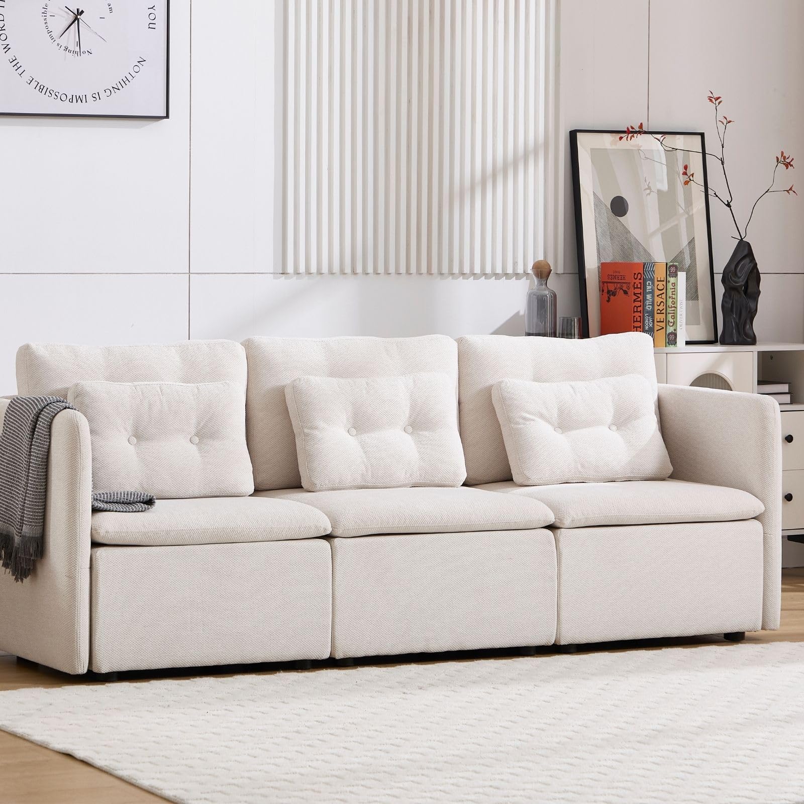Chenille 56.5" Modular Sectional Sofa with Waist Pillow - 90041SF - Image 29