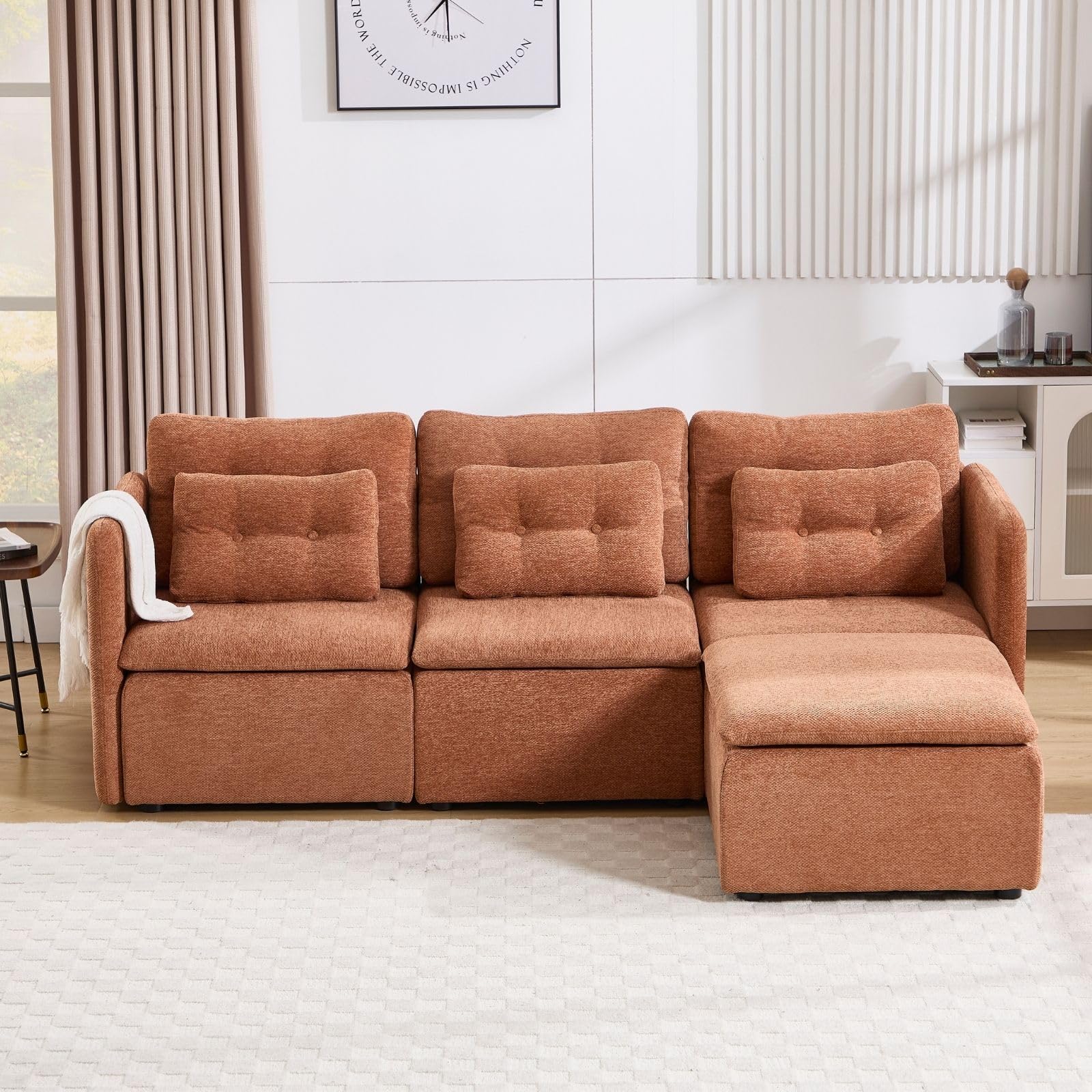 Chenille 56.5" Modular Sectional Sofa with Waist Pillow - 90041SF - Image 3
