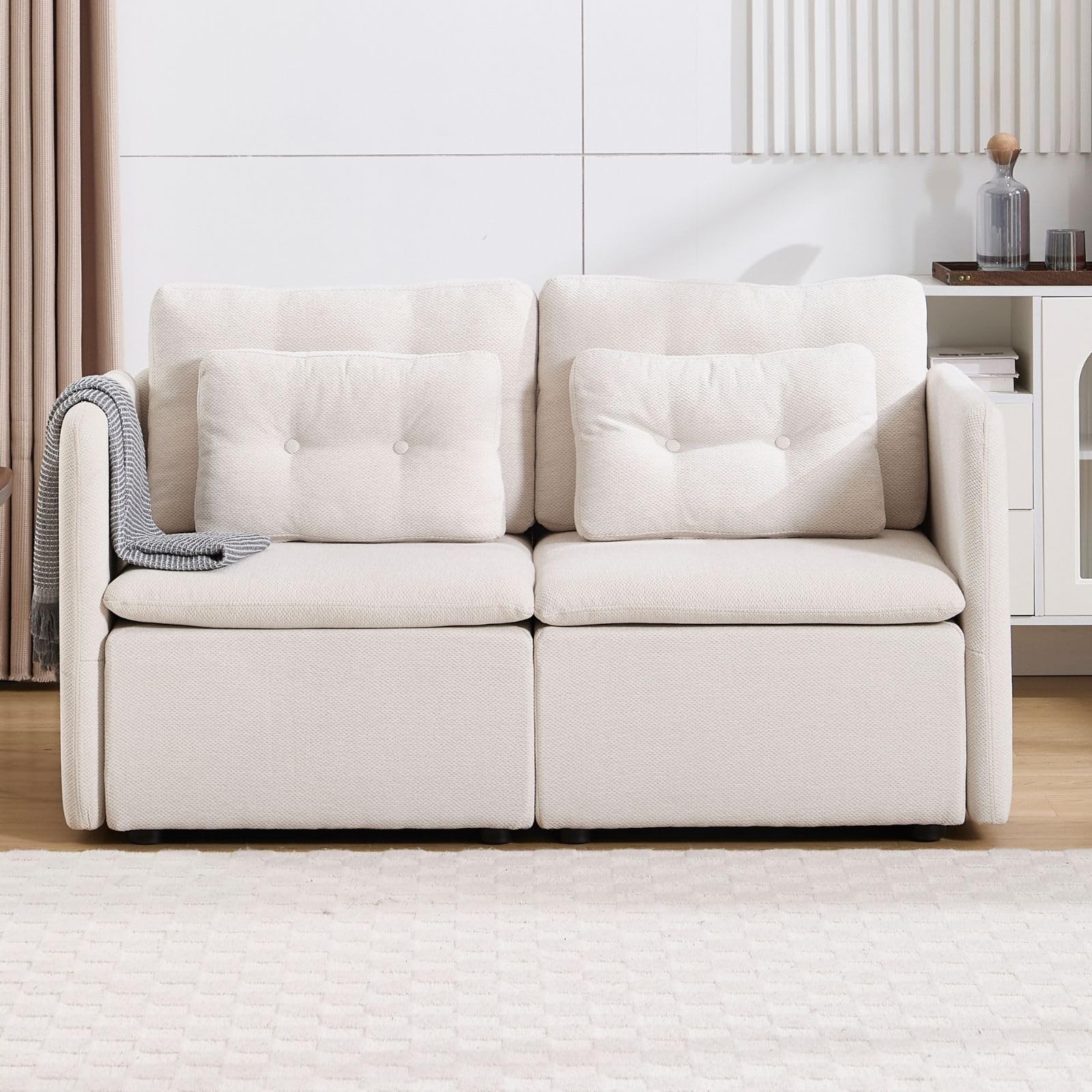 Chenille 56.5" Modular Sectional Sofa with Waist Pillow - 90041SF - Image 31
