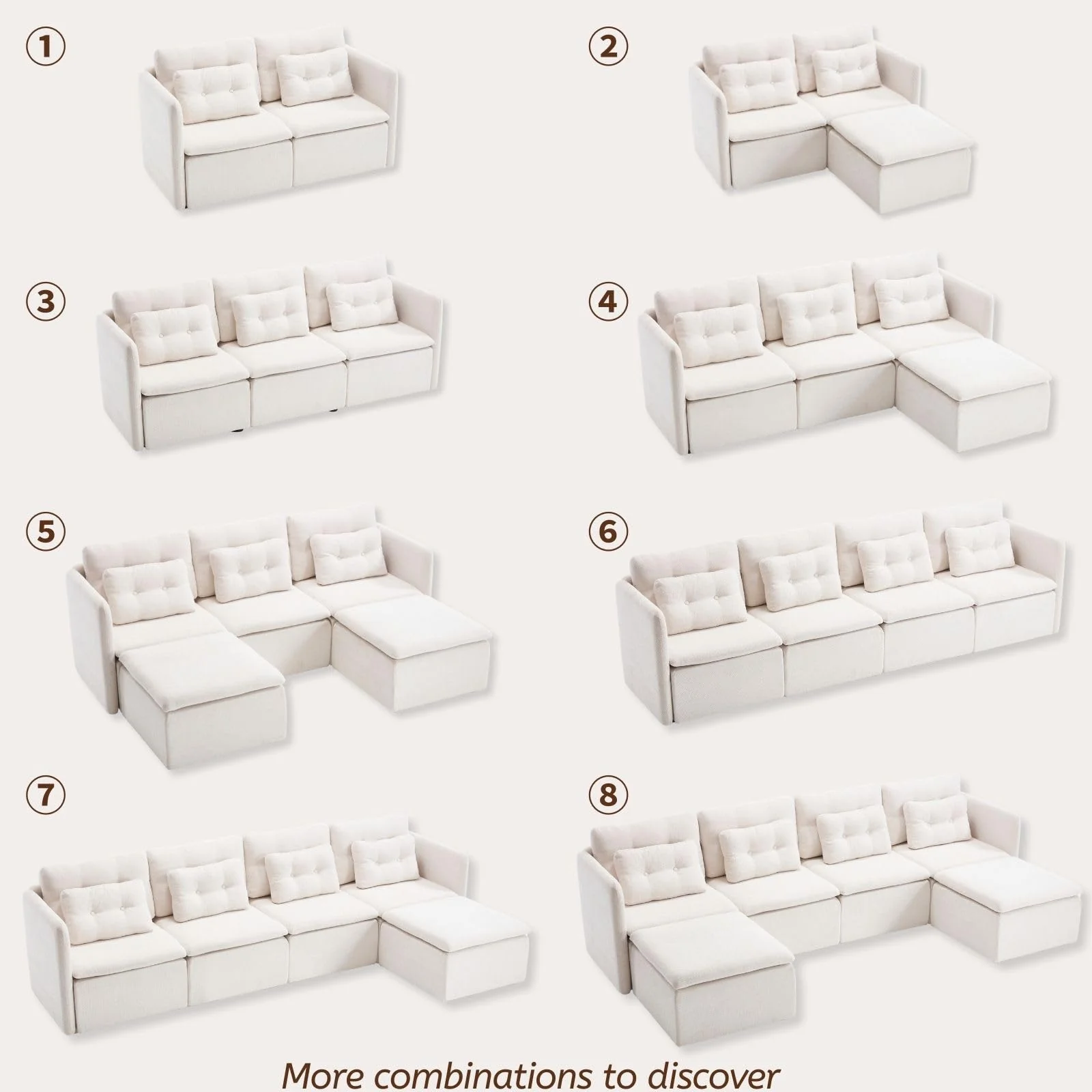 Chenille 56.5" Modular Sectional Sofa with Waist Pillow - 90041SF - Image 43