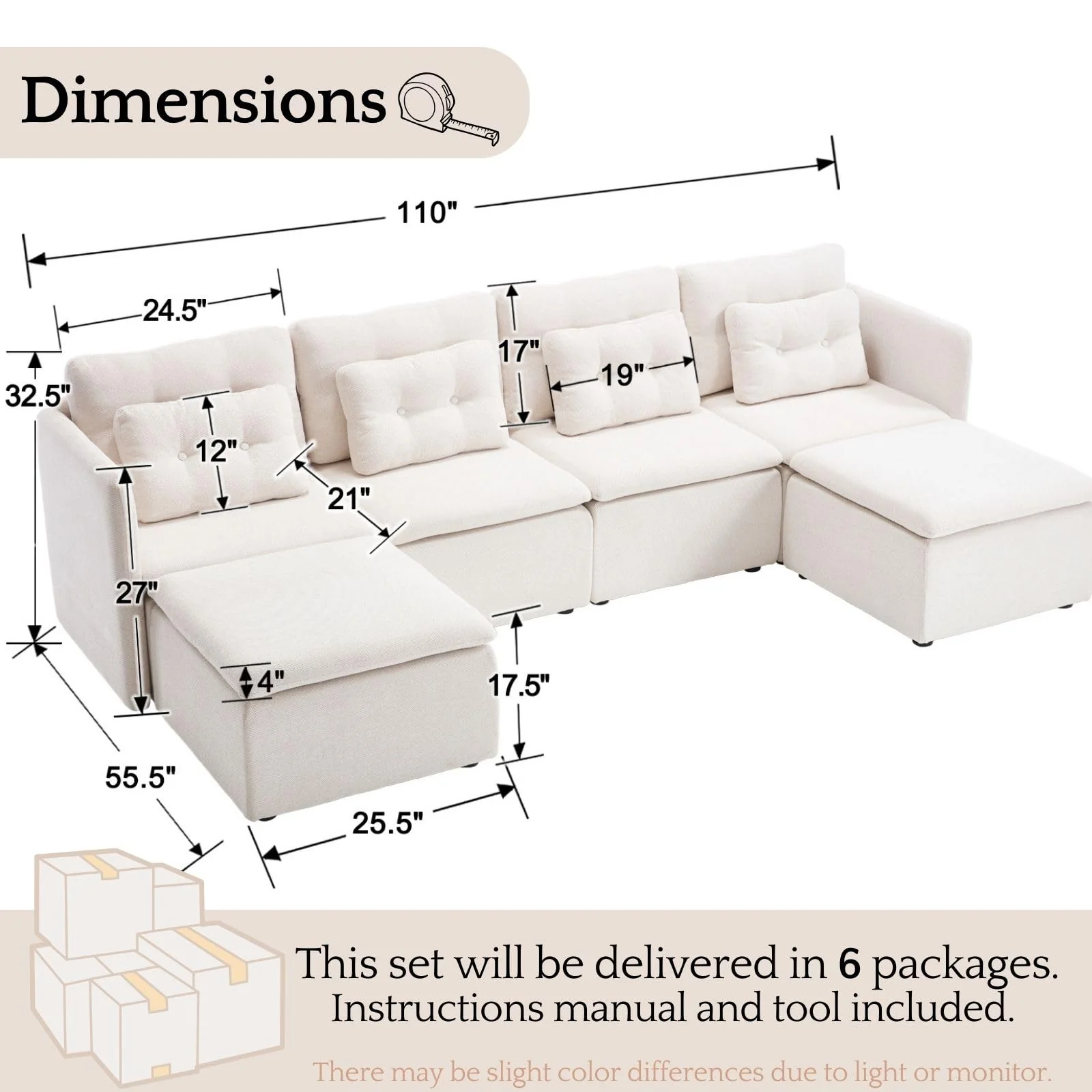 Chenille 56.5" Modular Sectional Sofa with Waist Pillow - 90041SF - Image 47