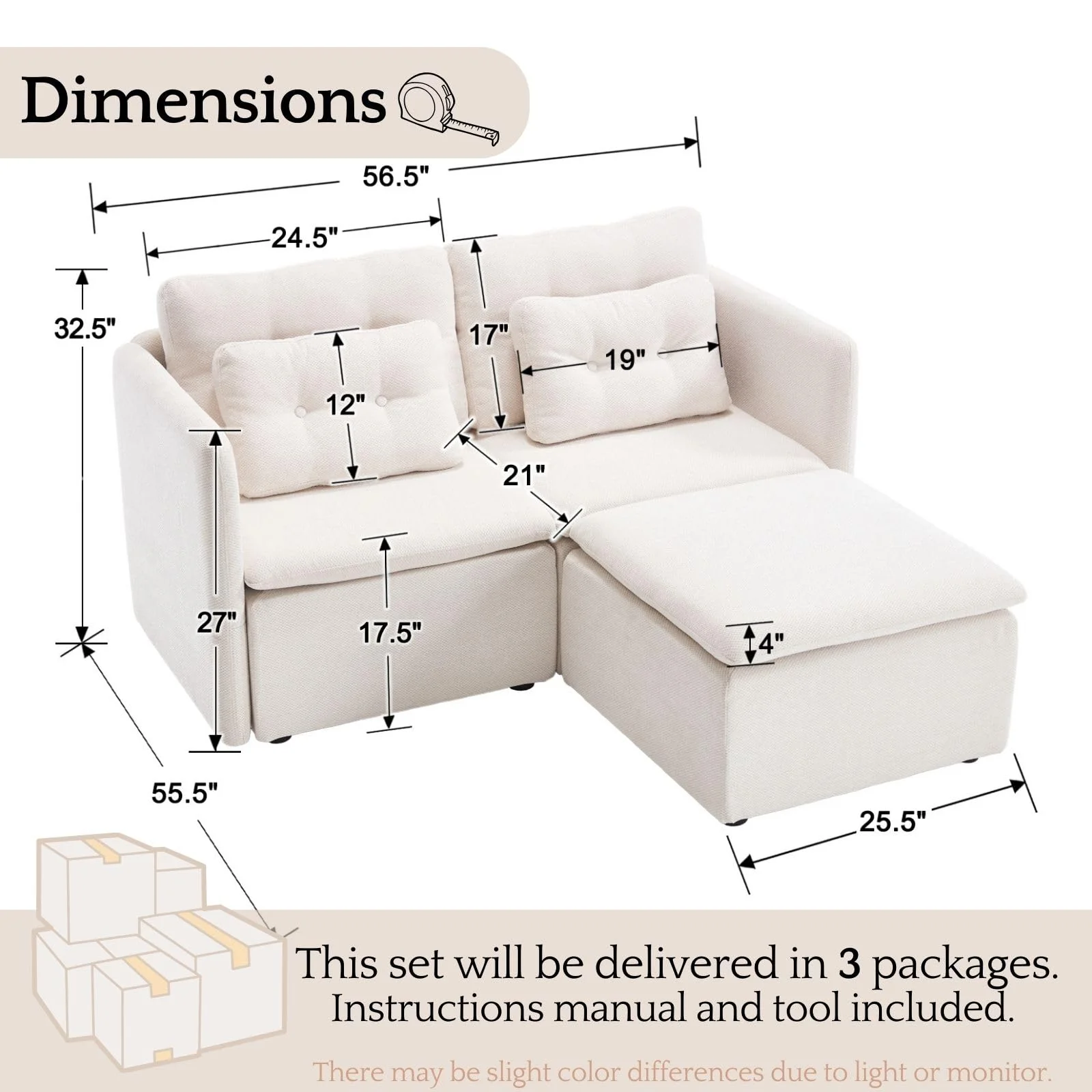 Chenille 56.5" Modular Sectional Sofa with Waist Pillow - 90041SF - Image 49