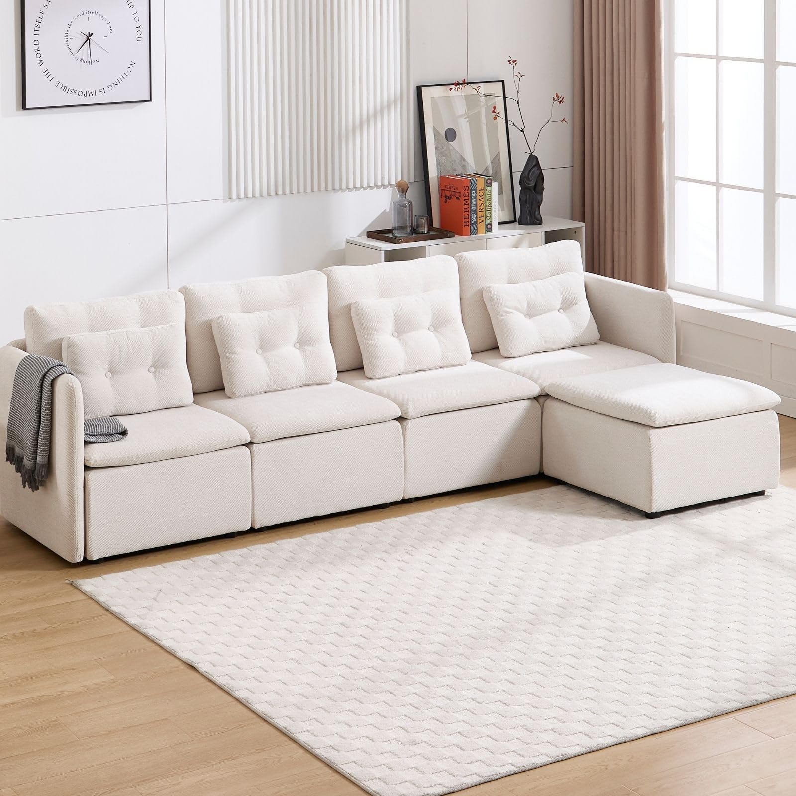 Chenille 56.5" Modular Sectional Sofa with Waist Pillow - 90041SF - Image 50