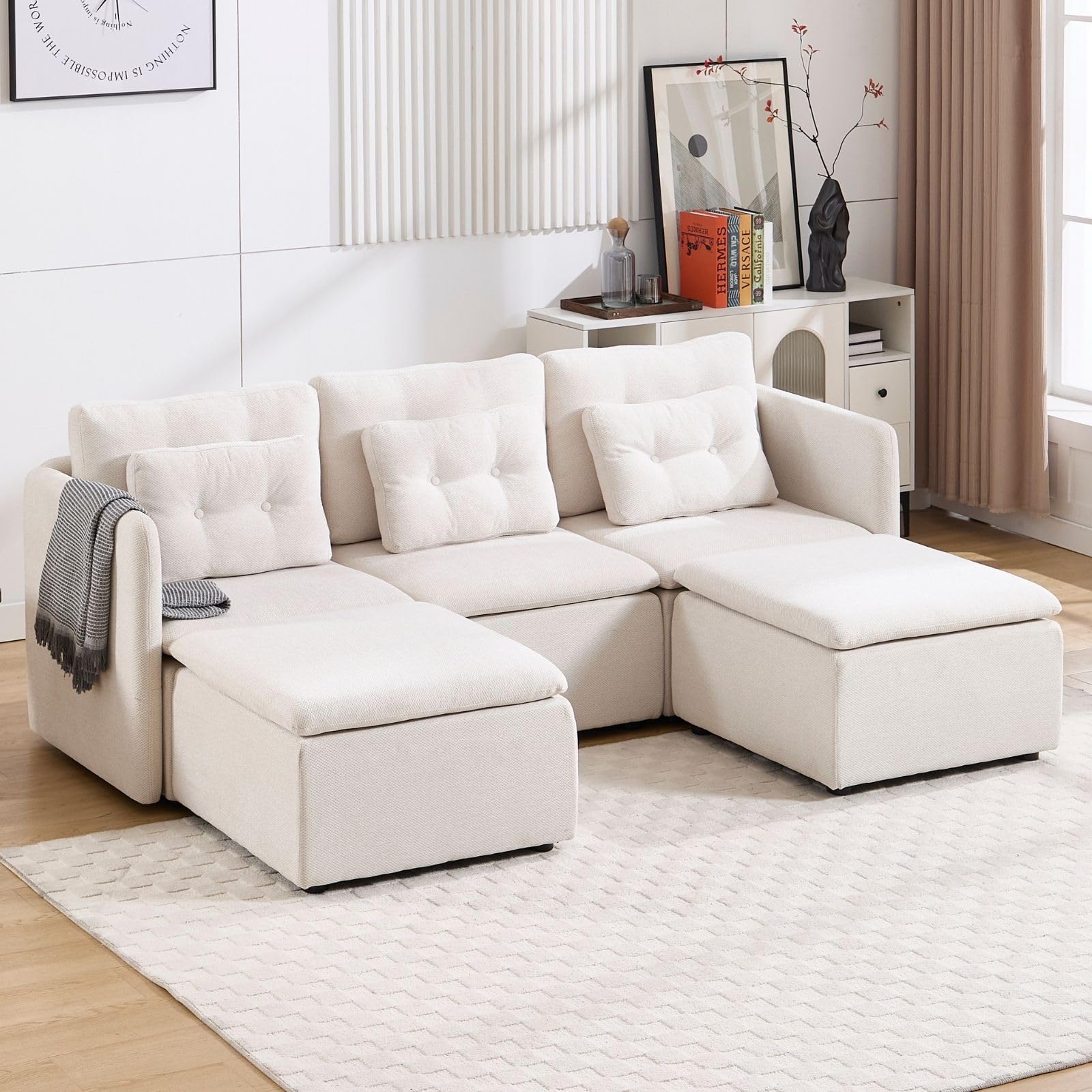Chenille 56.5" Modular Sectional Sofa with Waist Pillow - 90041SF - Image 51