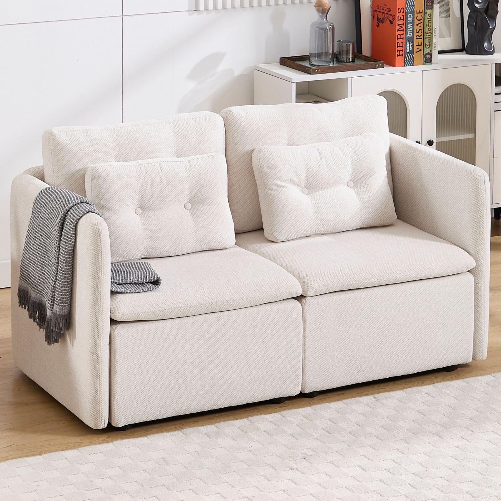 Chenille 56.5" Modular Sectional Sofa with Waist Pillow - 90041SF - Image 52