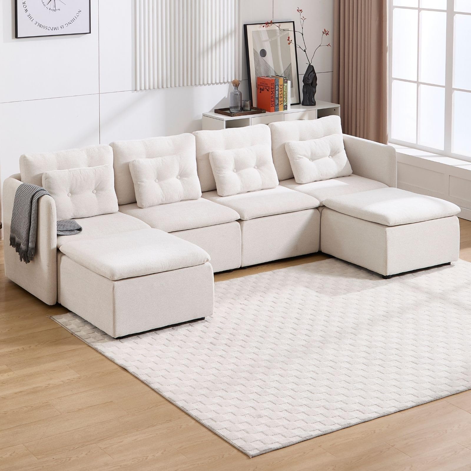 Chenille 56.5" Modular Sectional Sofa with Waist Pillow - 90041SF - Image 53