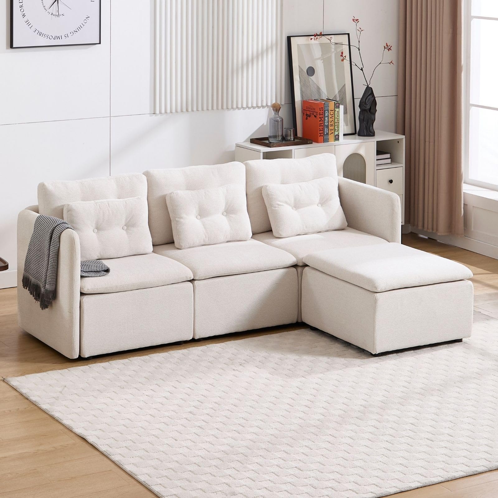 Chenille 56.5" Modular Sectional Sofa with Waist Pillow - 90041SF - Image 54
