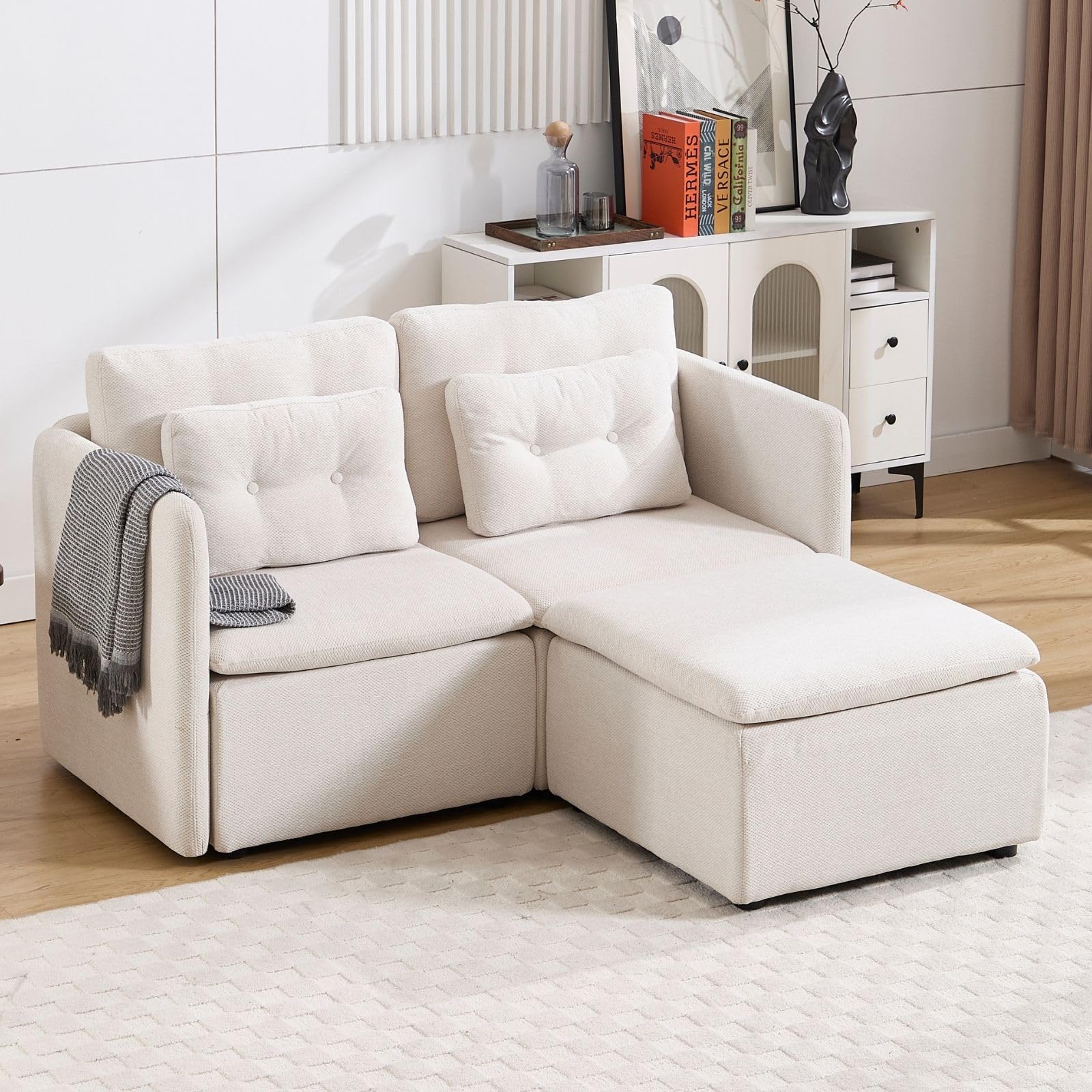 Chenille 56.5" Modular Sectional Sofa with Waist Pillow - 90041SF - Image 56