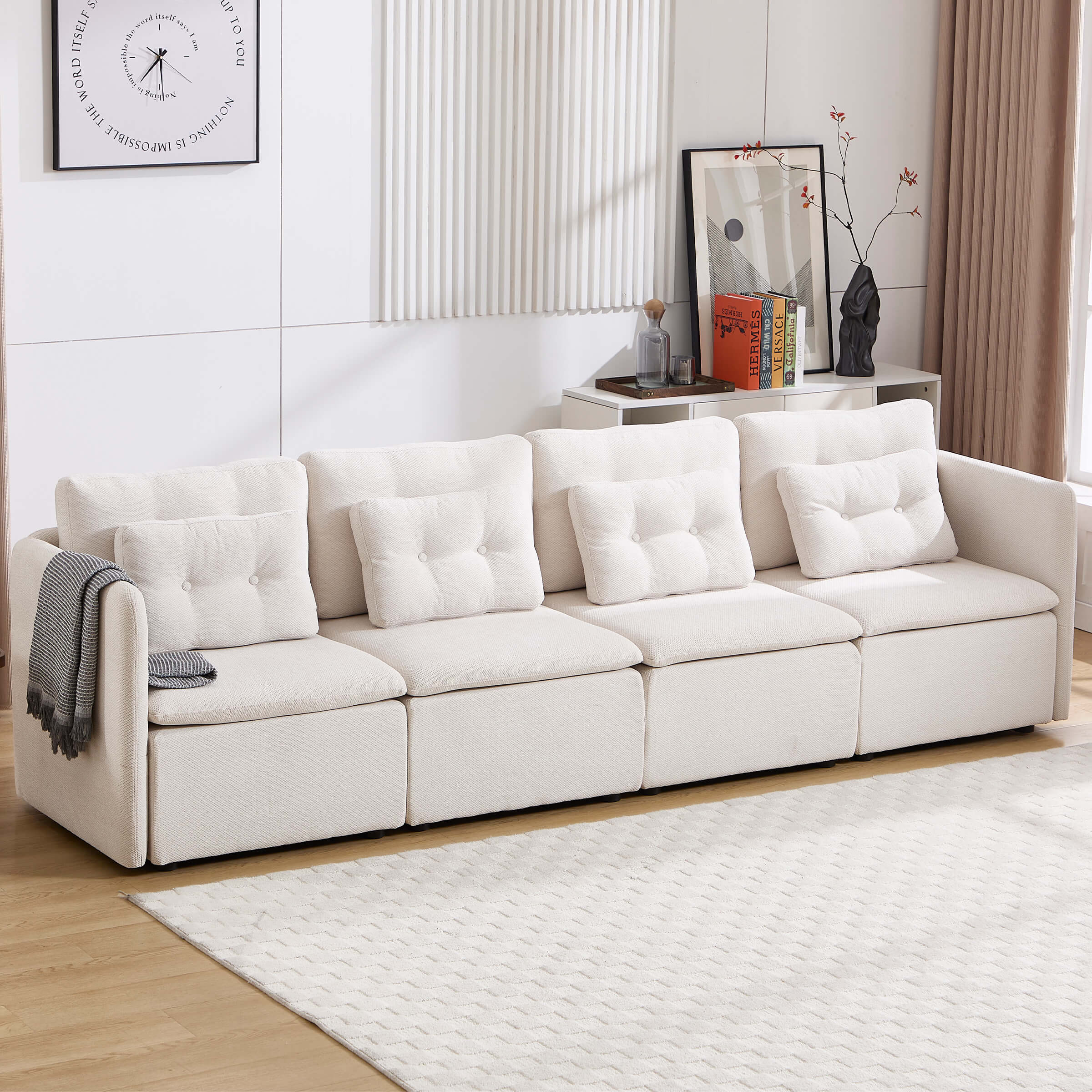 Chenille 56.5" Modular Sectional Sofa with Waist Pillow - 90041SF - Image 57