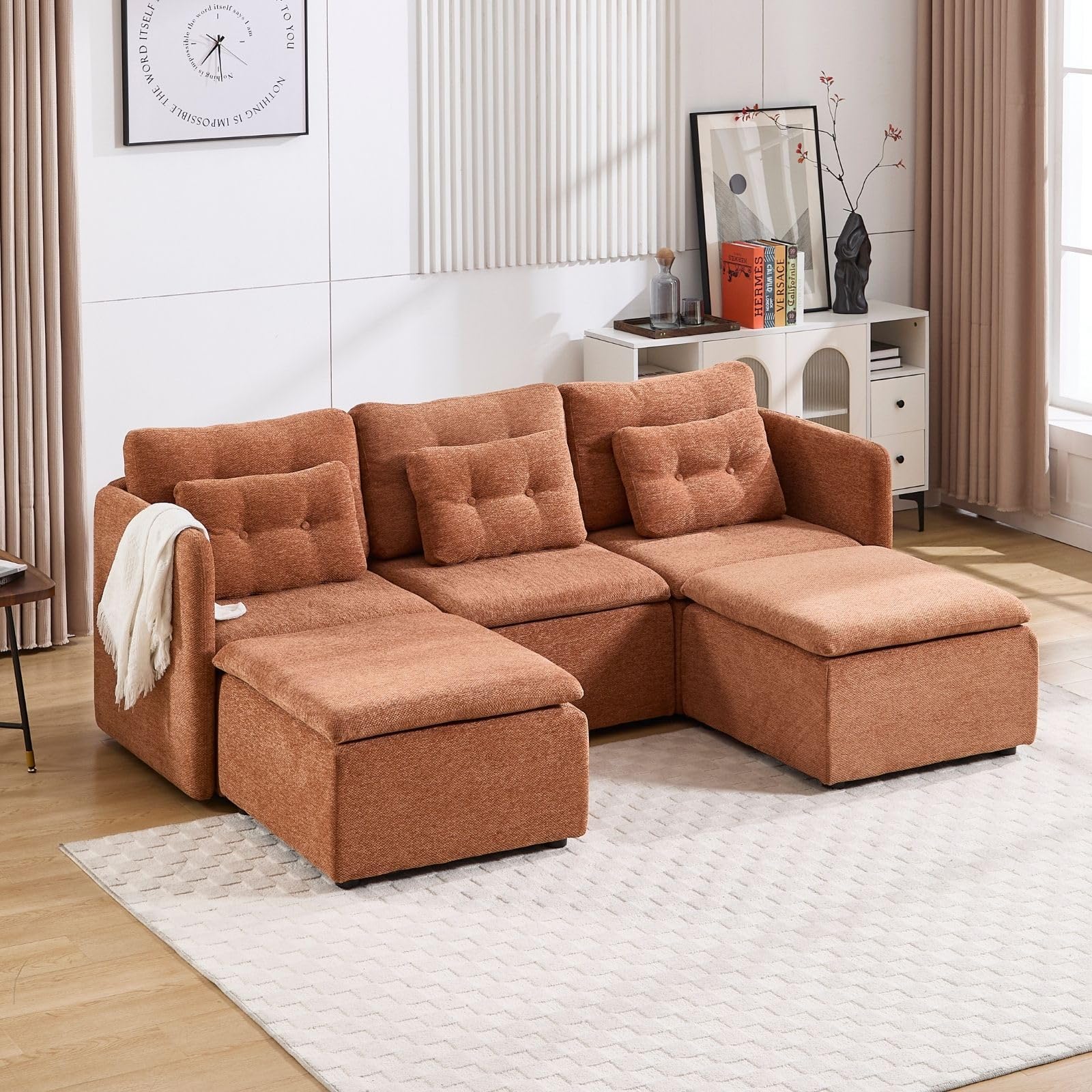 Chenille 56.5" Modular Sectional Sofa with Waist Pillow - 90041SF - Image 6