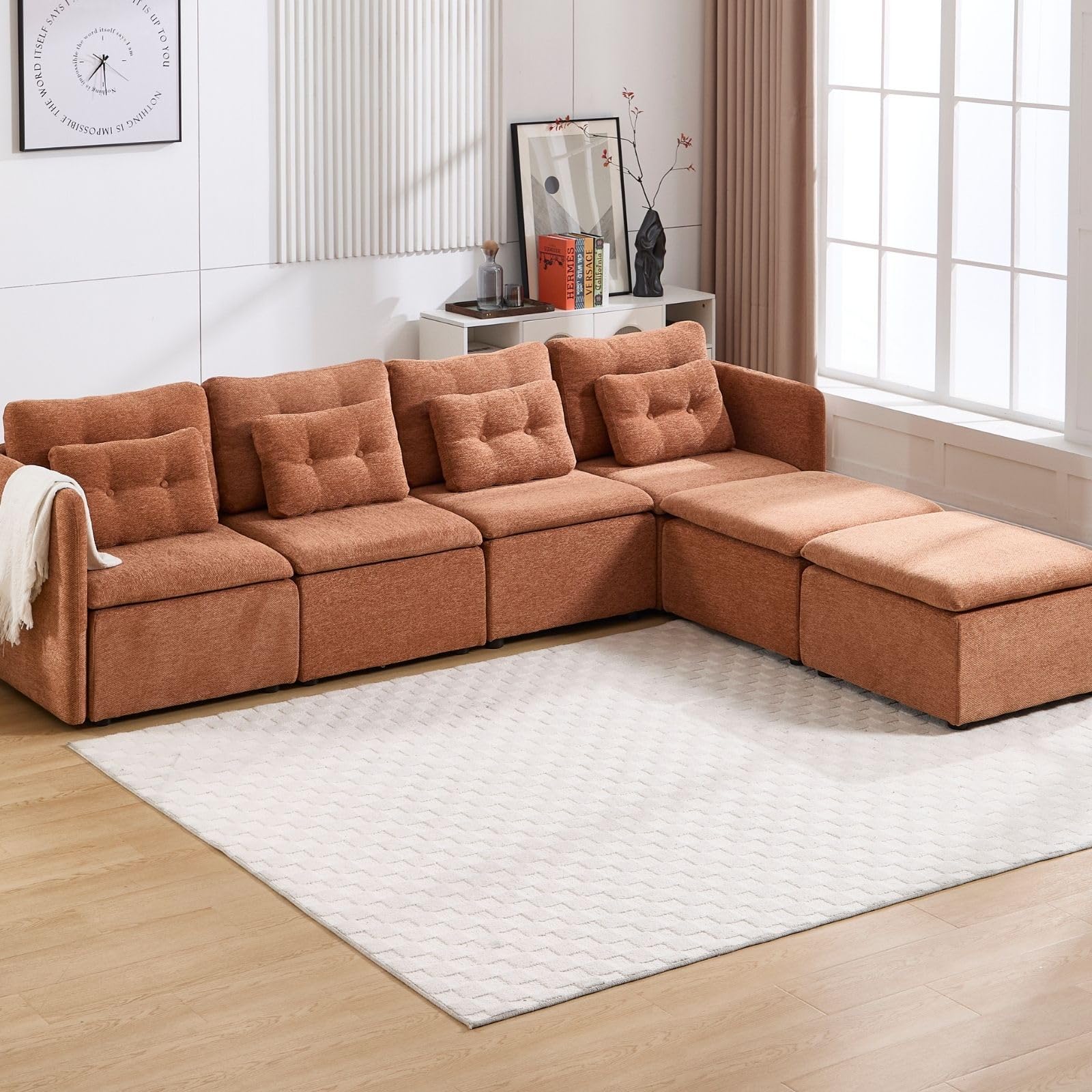 Chenille 56.5" Modular Sectional Sofa with Waist Pillow - 90041SF - Image 9