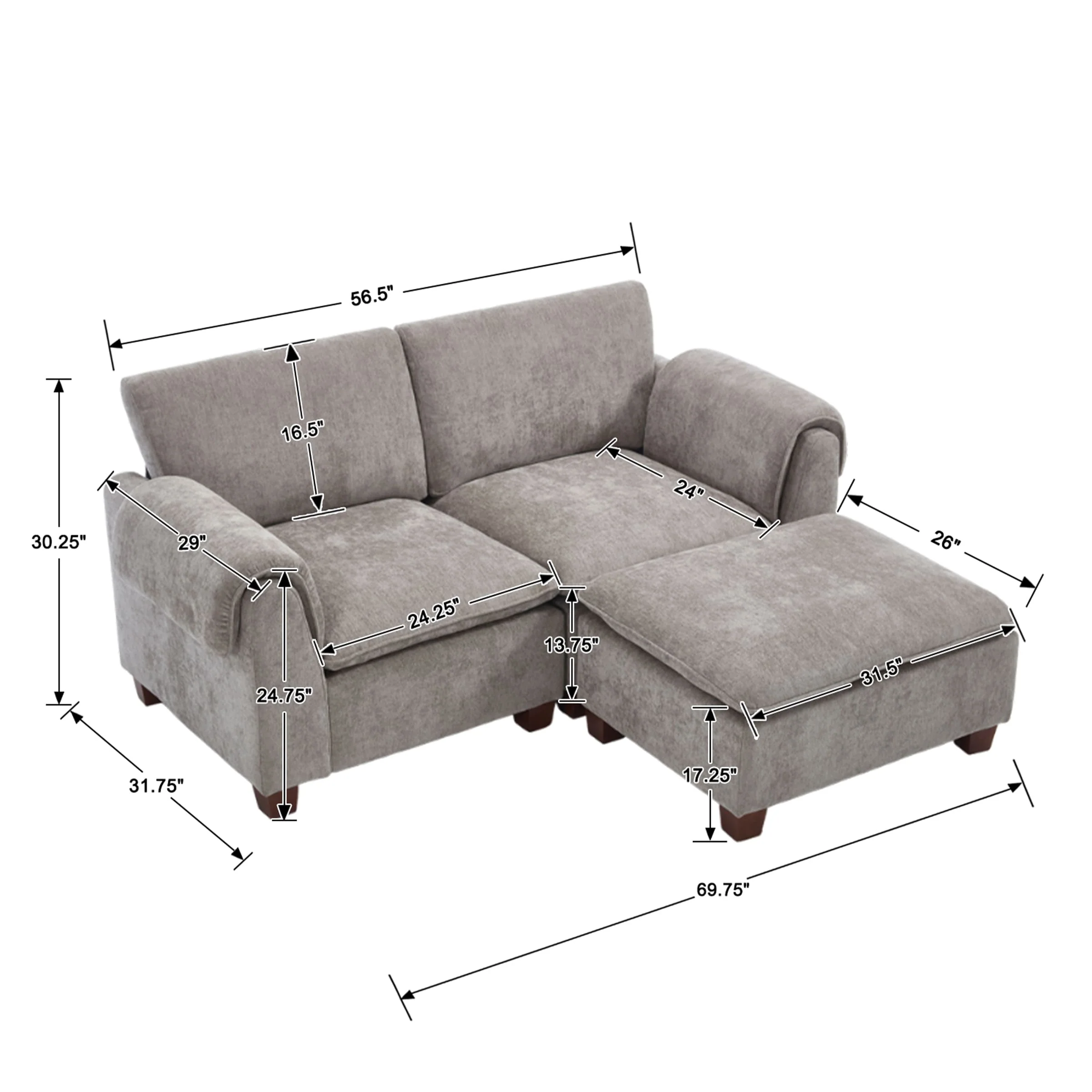 Modern Armrest Chenille Sectional Sofa - 1017SF - Image 17
