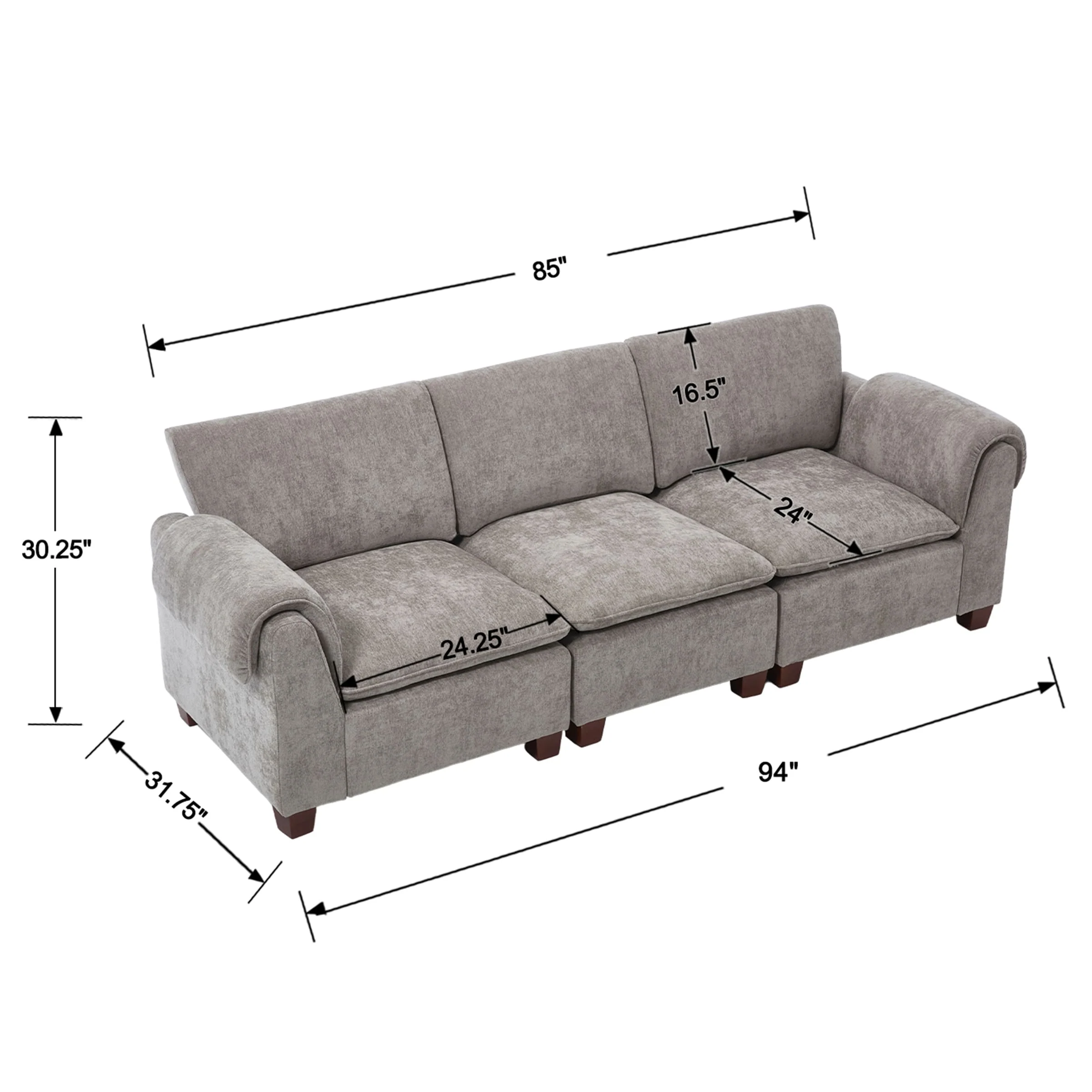 Modern Armrest Chenille Sectional Sofa - 1017SF - Image 18