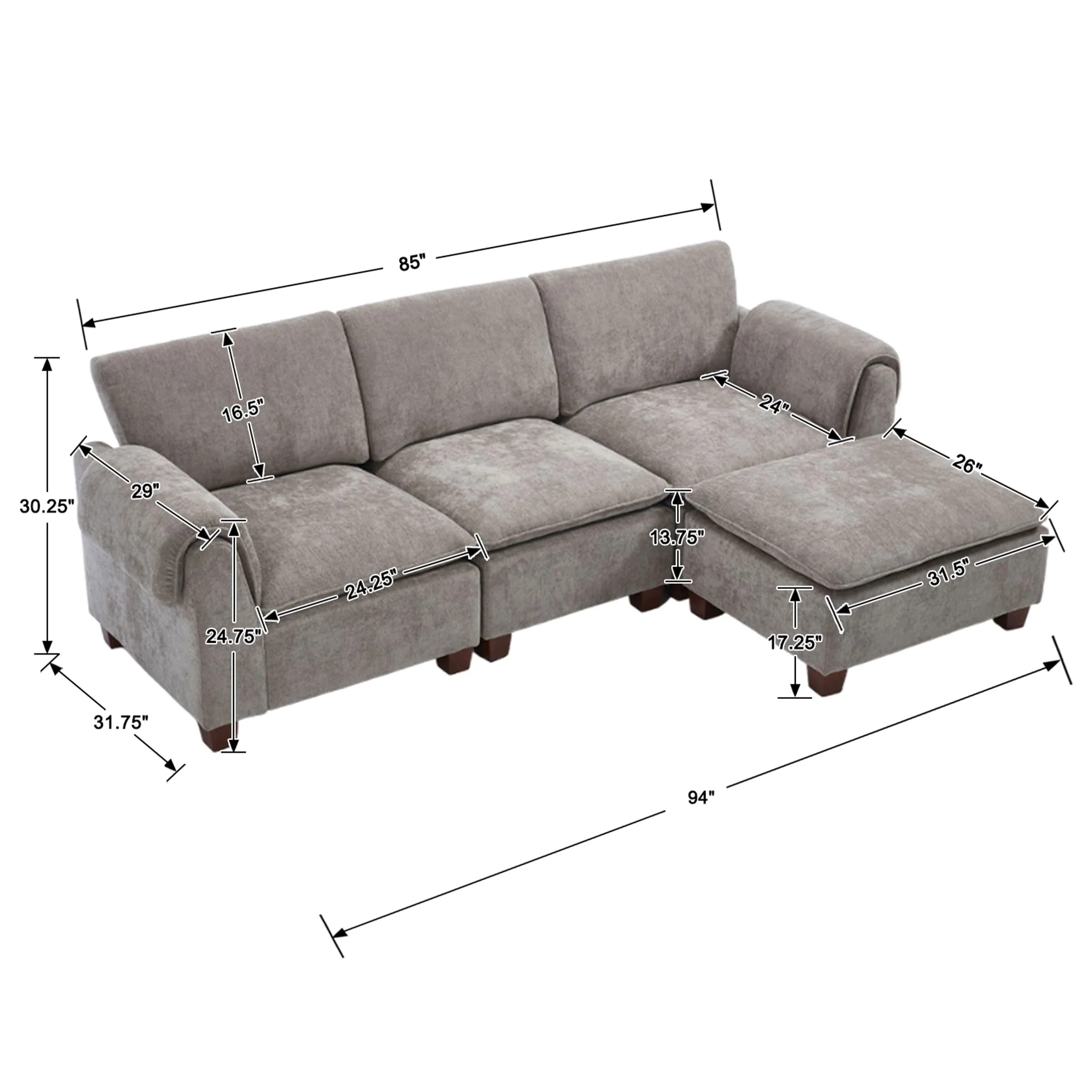 Modern Armrest Chenille Sectional Sofa - 1017SF - Image 19