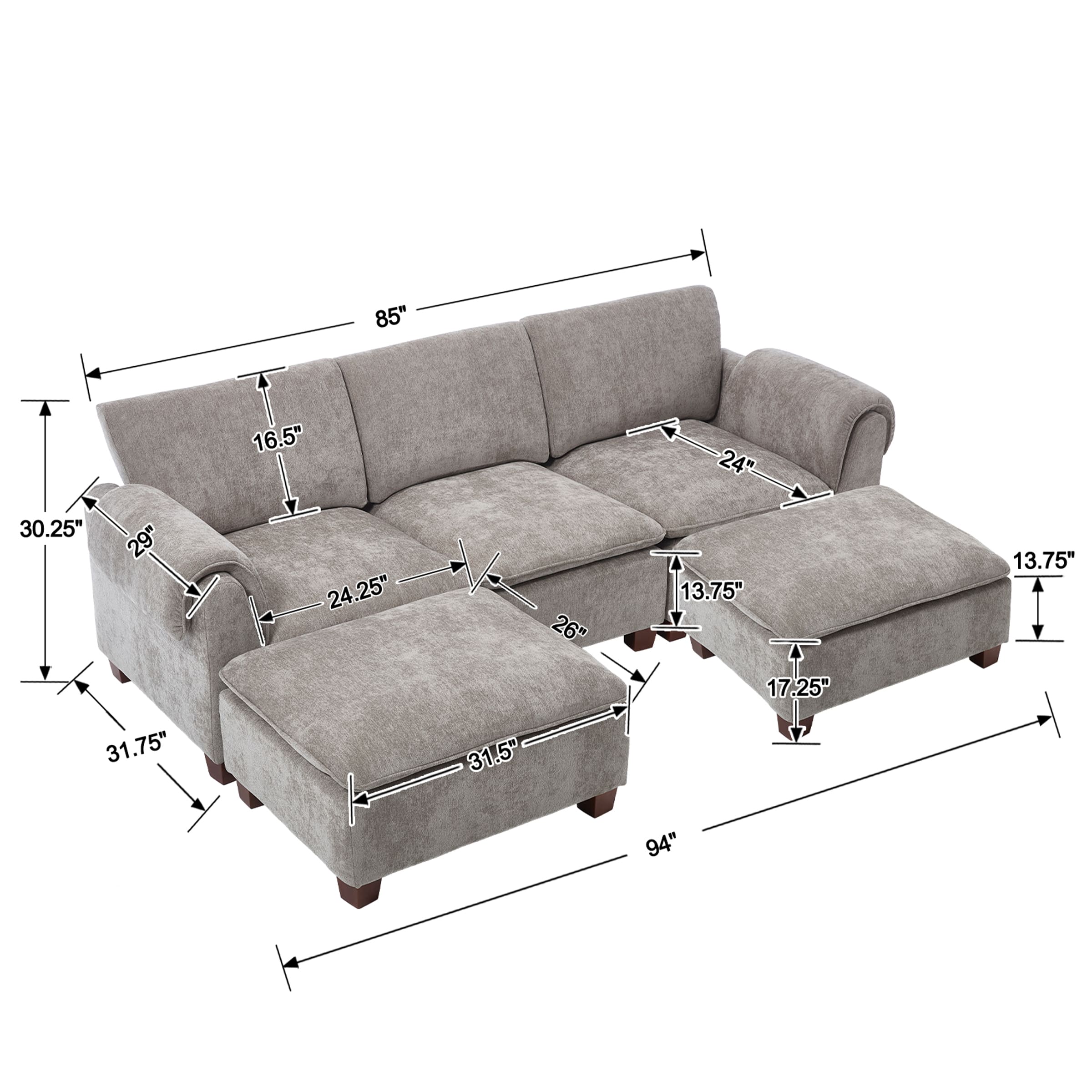 Modern Armrest Chenille Sectional Sofa - 1017SF - Image 20