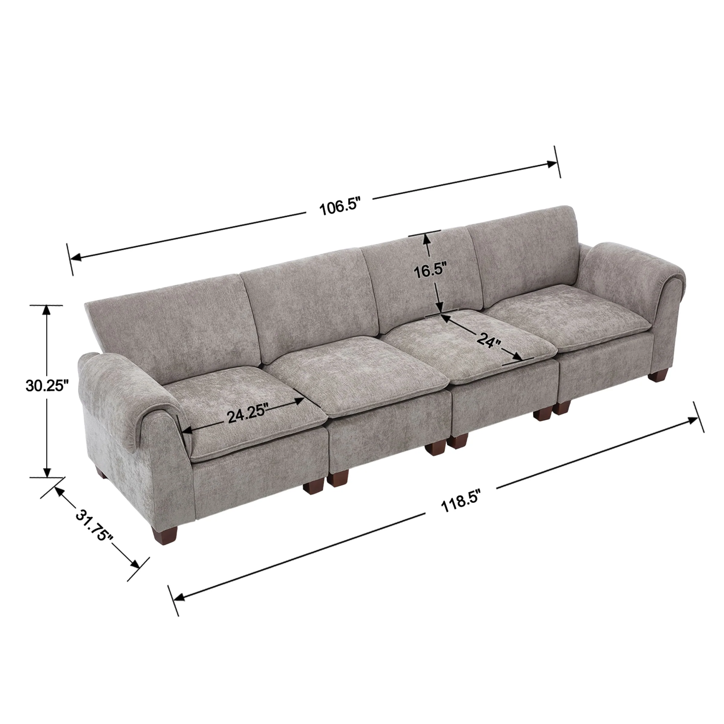 Modern Armrest Chenille Sectional Sofa - 1017SF - Image 21