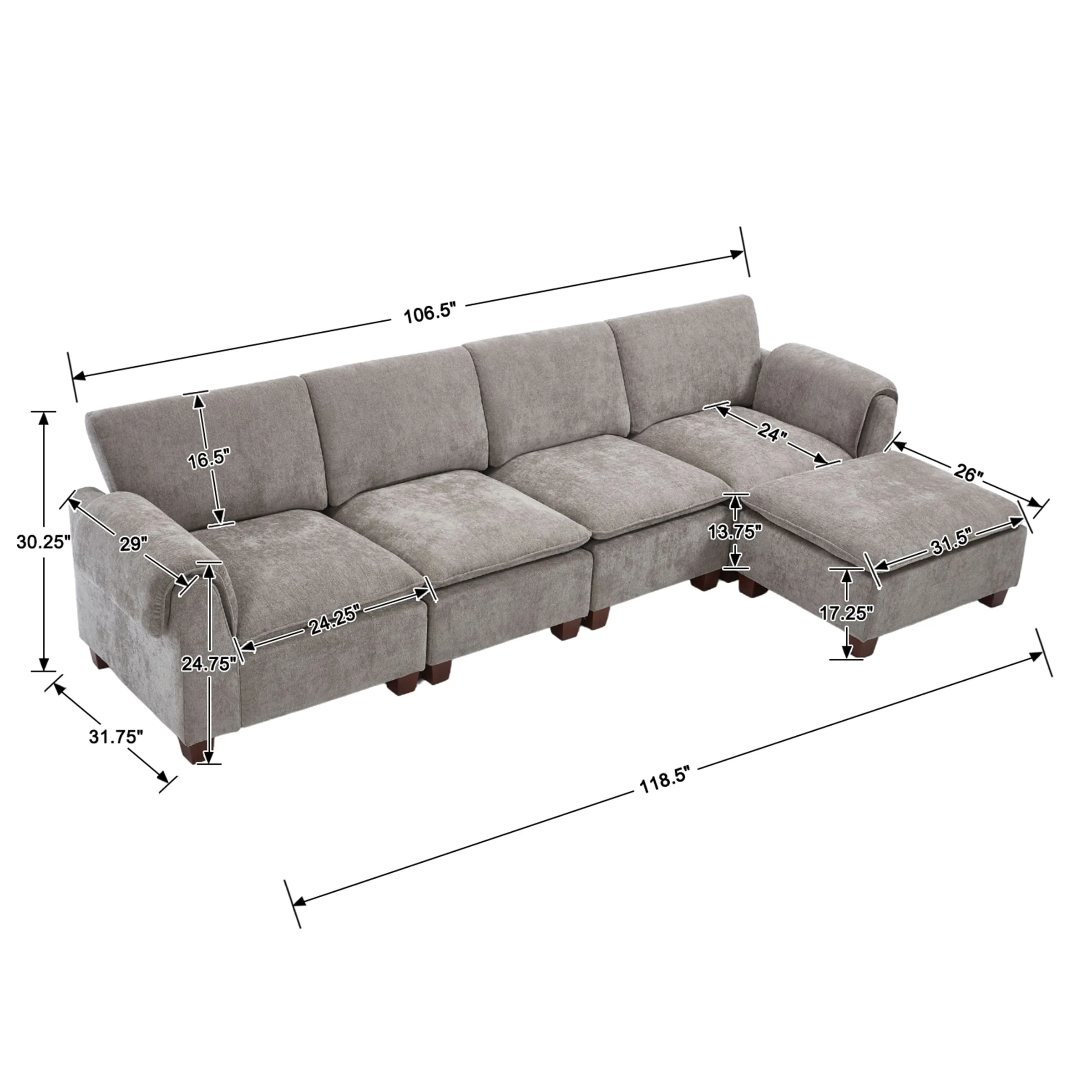 Modern Armrest Chenille Sectional Sofa - 1017SF - Image 22