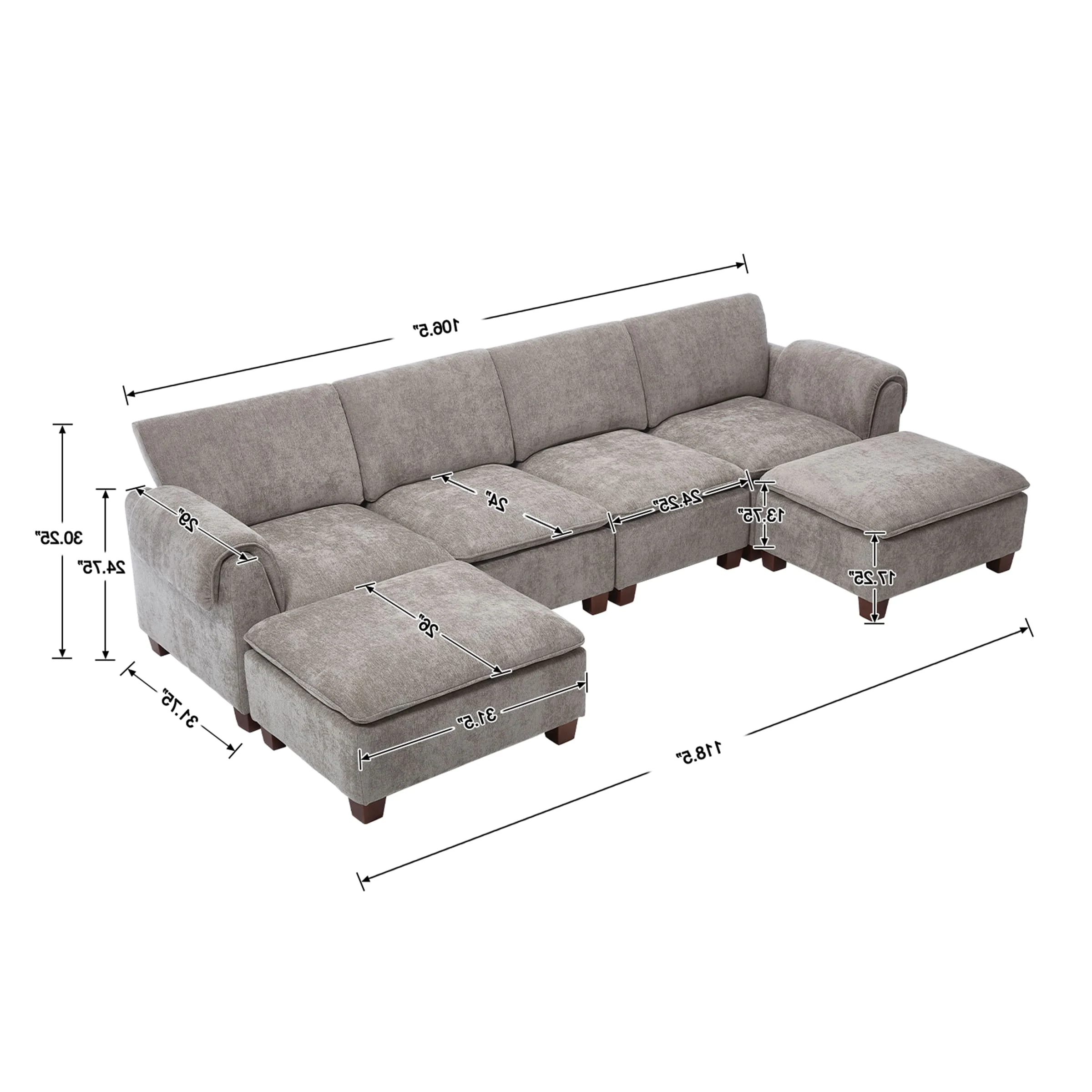 Modern Armrest Chenille Sectional Sofa - 1017SF - Image 23