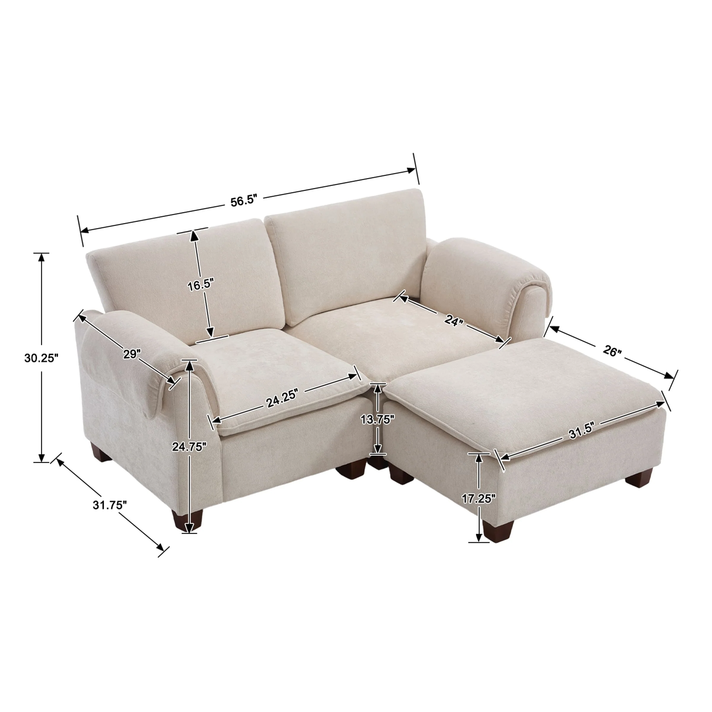 Modern Armrest Chenille Sectional Sofa - 1017SF - Image 38