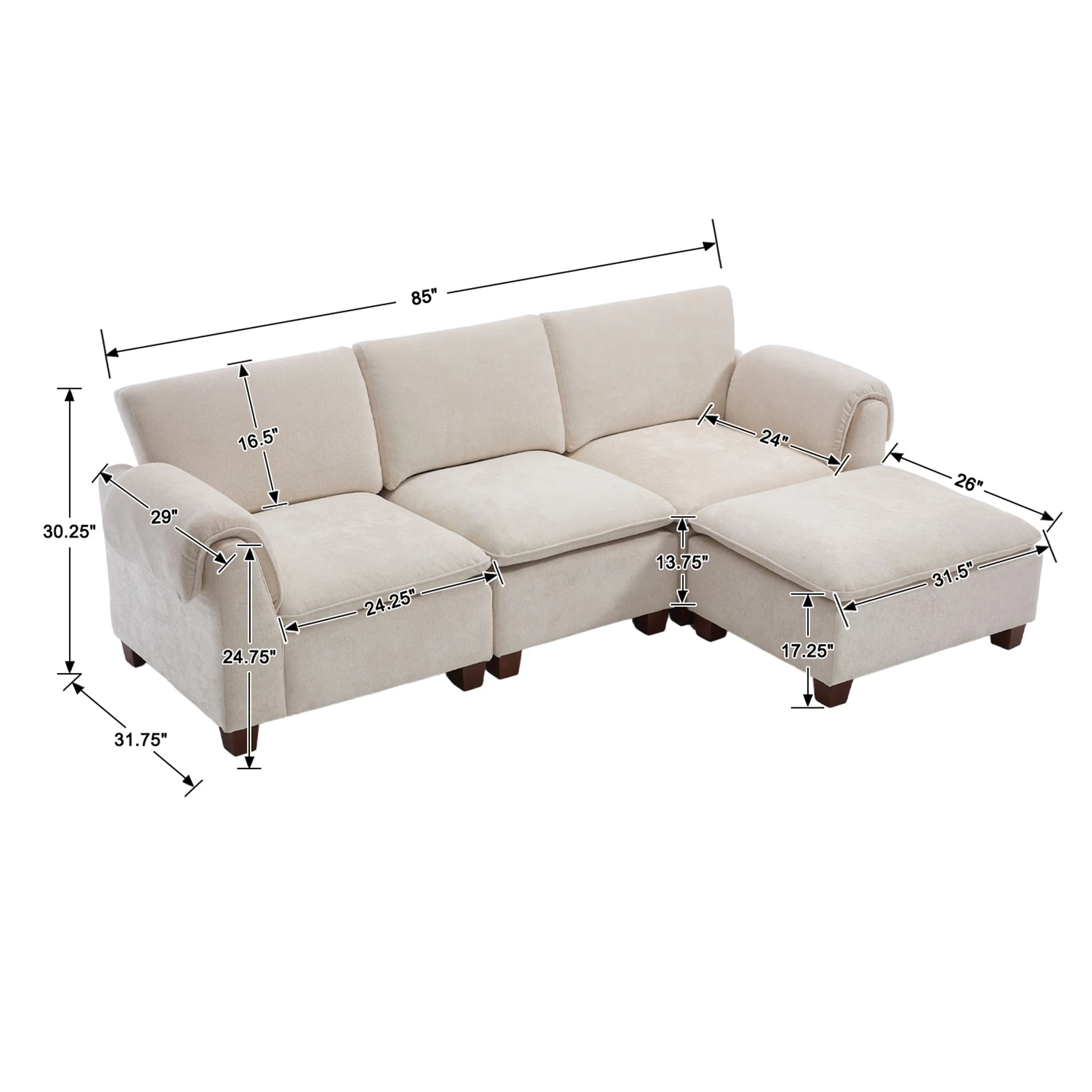 Modern Armrest Chenille Sectional Sofa - 1017SF - Image 39