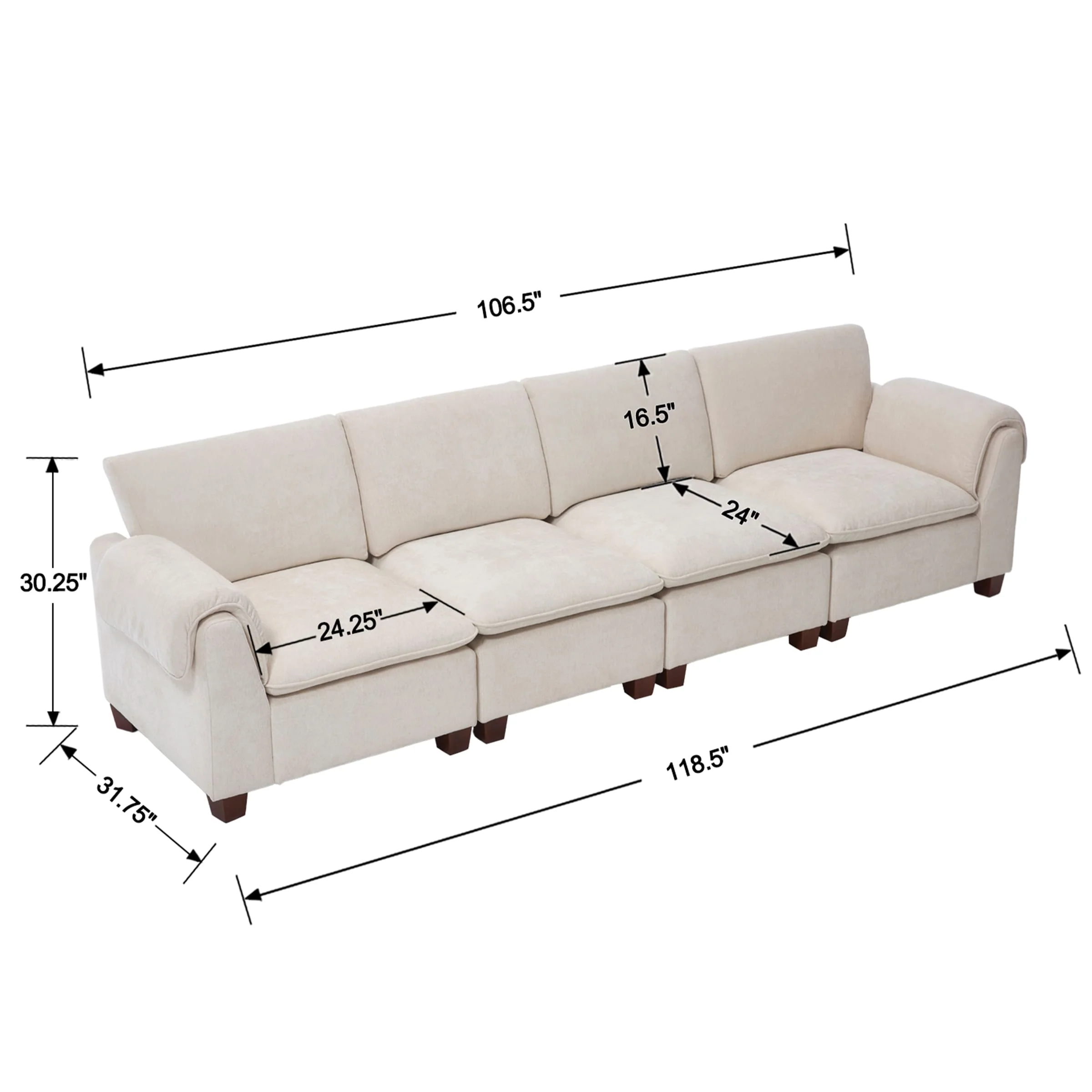 Modern Armrest Chenille Sectional Sofa - 1017SF - Image 41