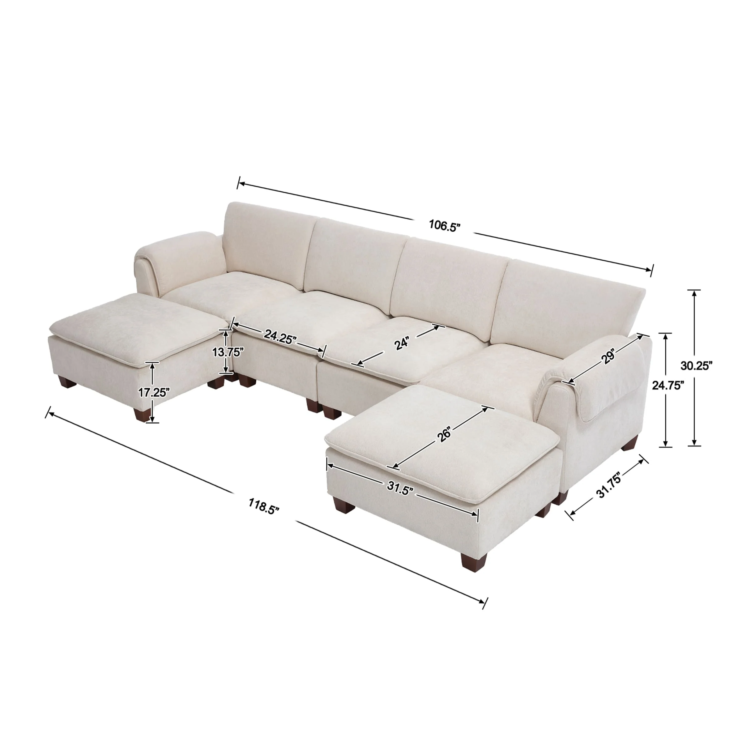 Modern Armrest Chenille Sectional Sofa - 1017SF - Image 42