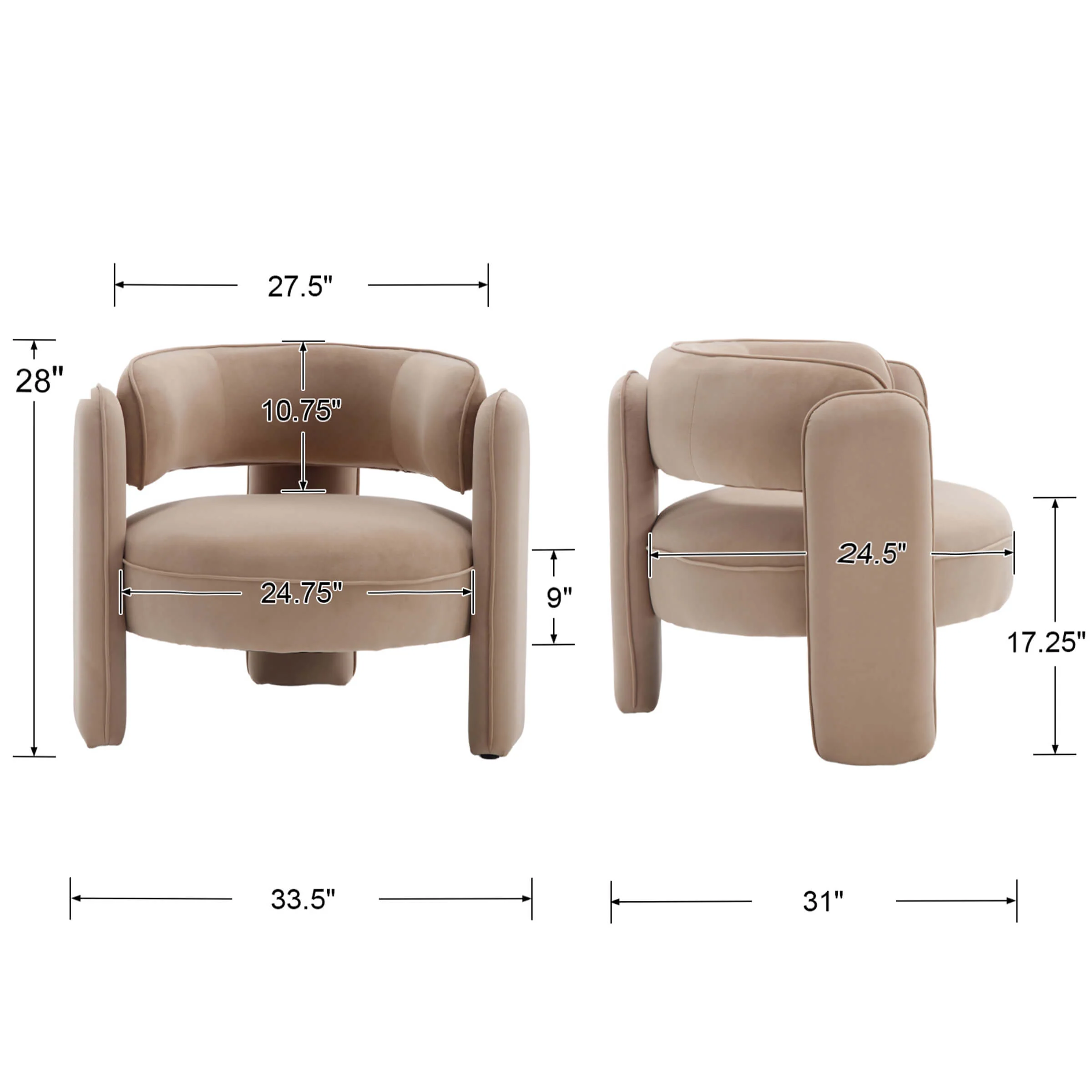 Modern Barrel Velvet Accent Chair 1 PCS - 6414AC - Image 5