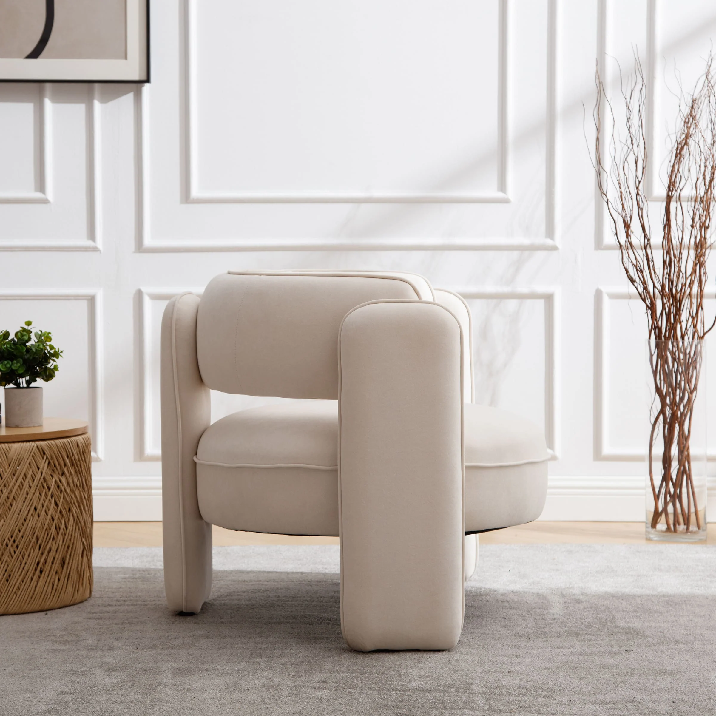 Modern Barrel Velvet Accent Chair 1 PCS - 6414AC - Image 7