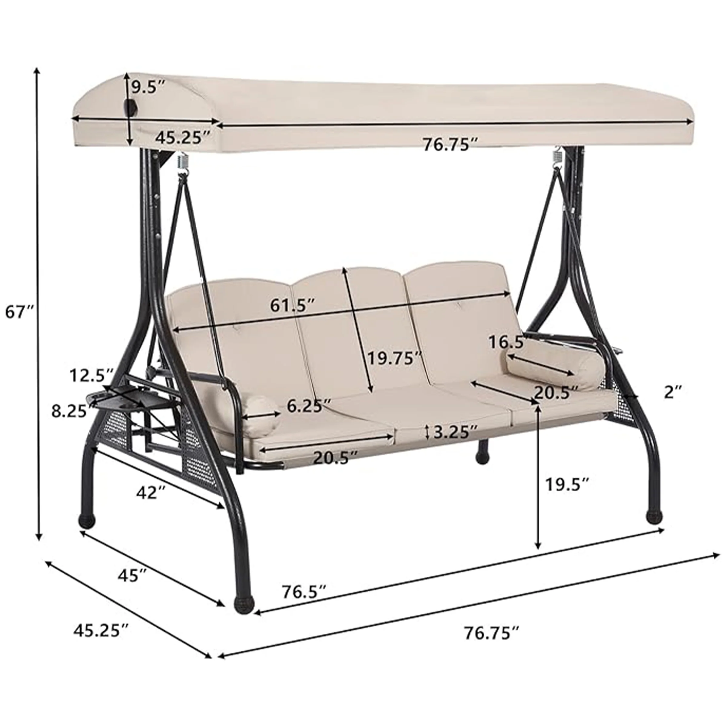 3 Seat Outdoor Backyard Porch Swing - X099HS - Image 12