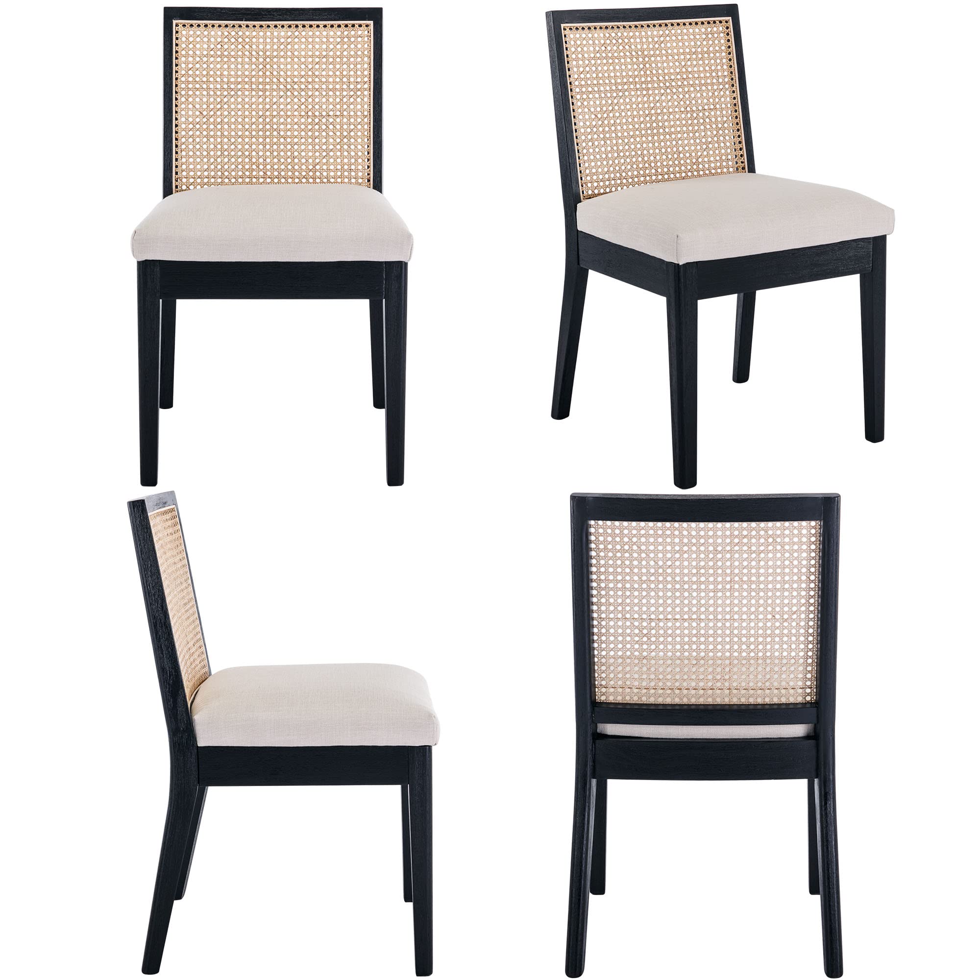 Square Rattan Back Linen Beige Dining Chairs Set of 2 - 1932DC - Image 10